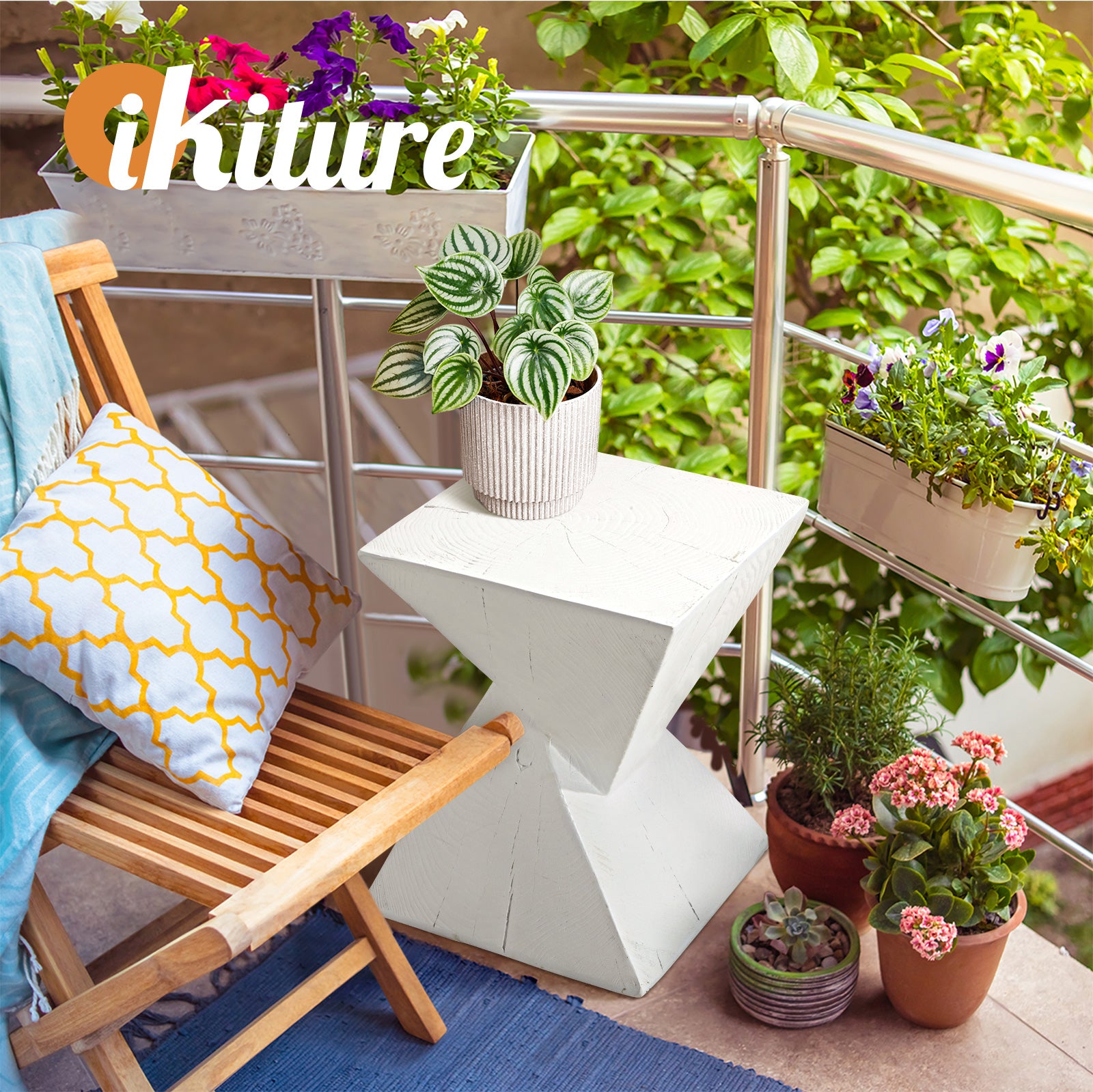 Oikiture Side Table Coffee Bedside End Stool Stand Terrazzo Stone Outdoor White - Sunyee