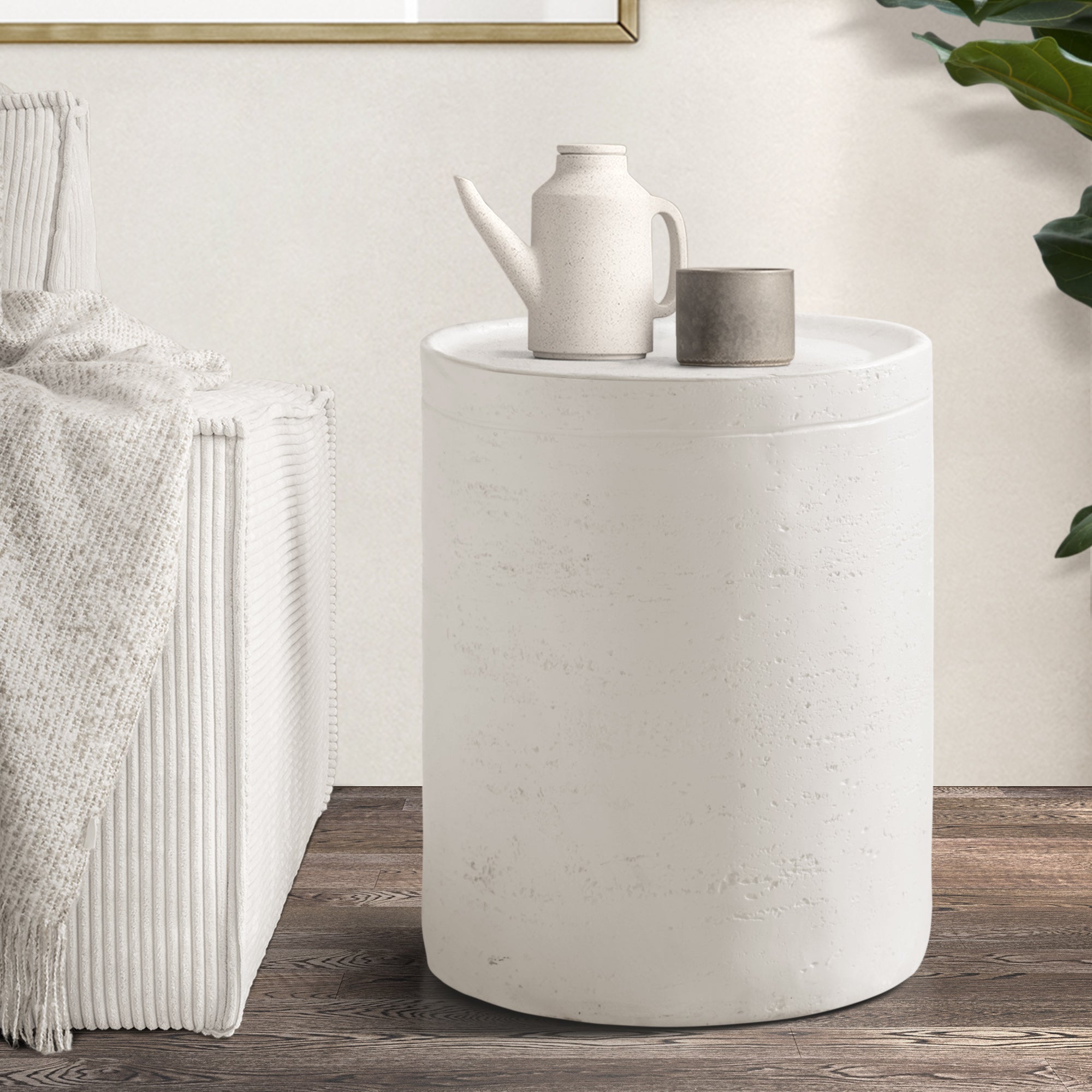 Oikiture Side Table Coffee End Stool Bedside Stand Terrazzo Concrete Outdoor - Sunyee
