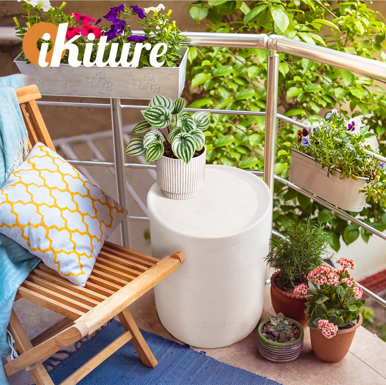 Oikiture Side Table Coffee End Stool Bedside Stand Terrazzo Concrete Outdoor - Sunyee