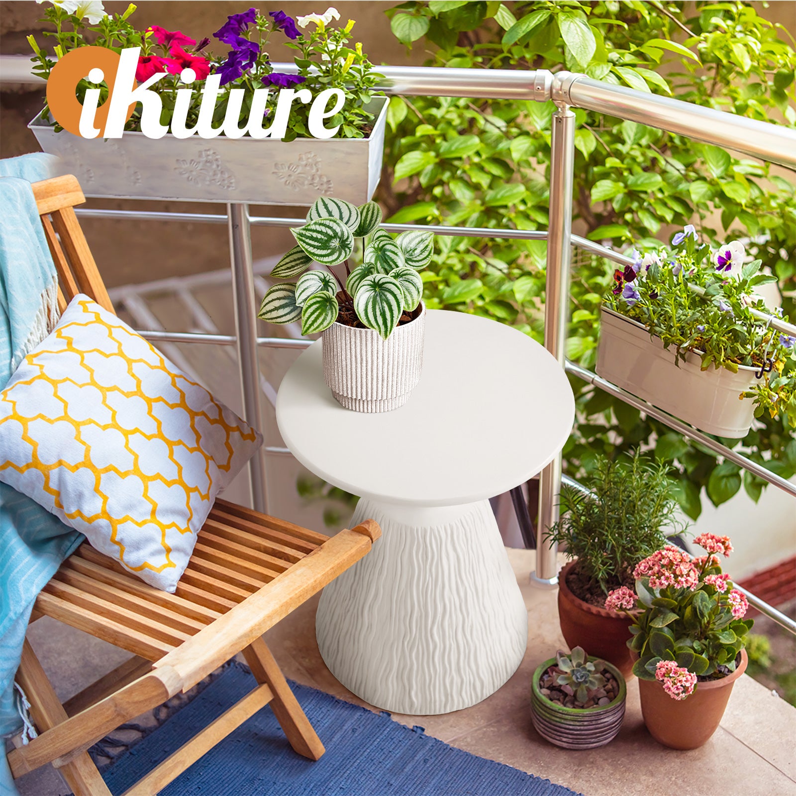 Oikiture Side Table Coffee Bedside End Stool Stand Terrazzo Indoor Outdoor - Sunyee