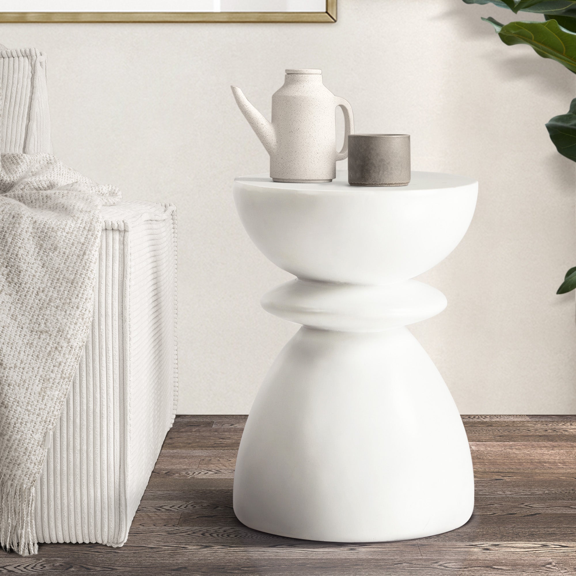 Oikiture Side Table Round Coffee End Stool Bedside Stand Stone Patio Garden - Sunyee