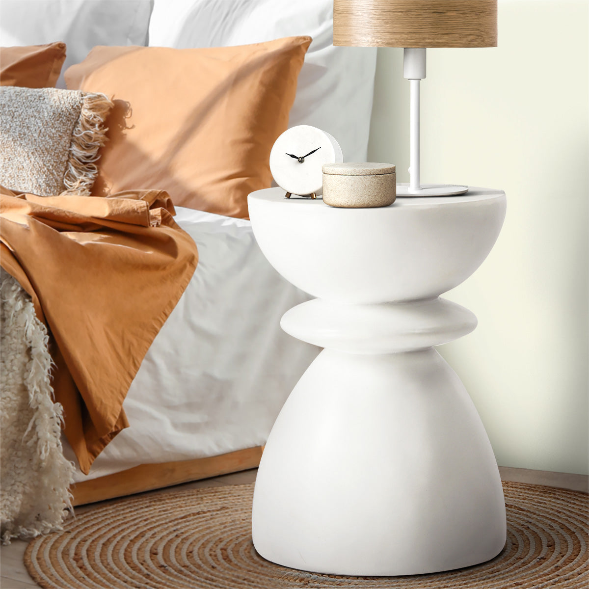 Oikiture Side Table Round Coffee End Stool Bedside Stand Stone Patio Garden - Sunyee