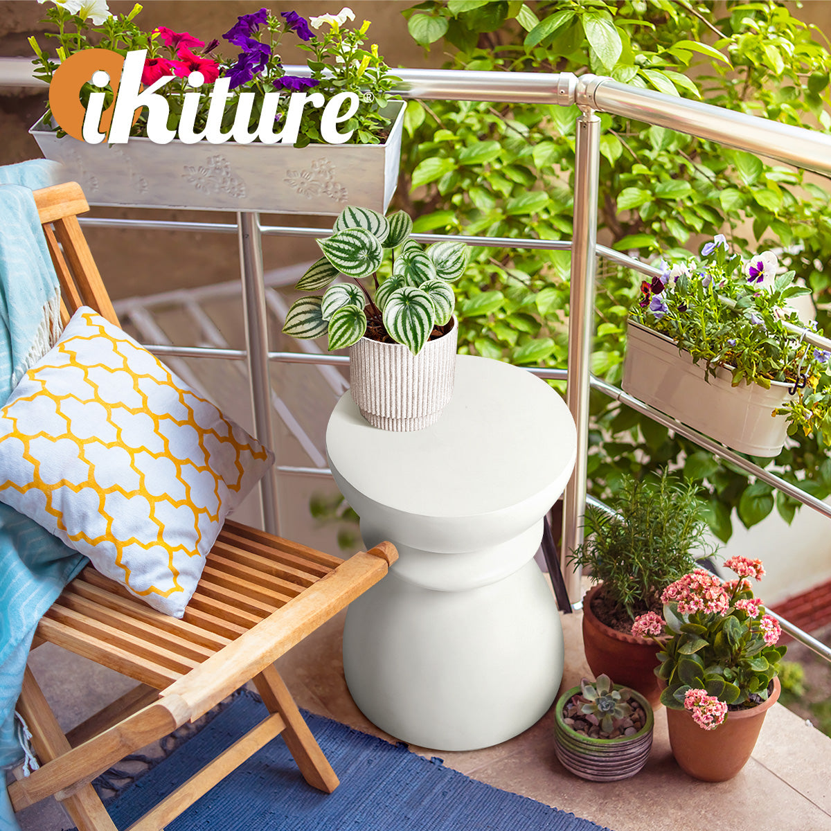 Oikiture Side Table Round Coffee End Stool Bedside Stand Stone Patio Garden - Sunyee