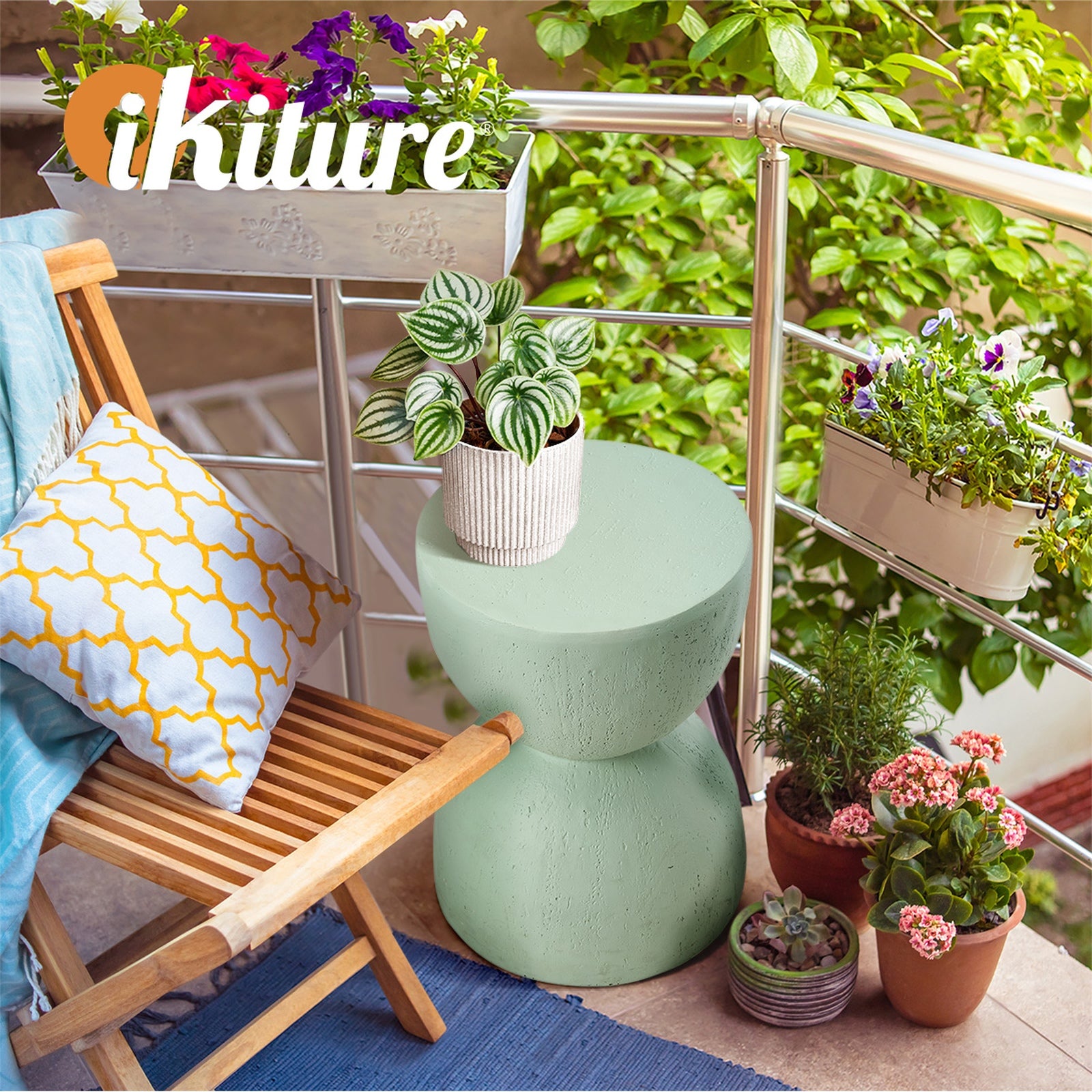 Oikiture Side Table Coffee Bedside End Stool Stand Stone Outdoor Indoor Green - Sunyee