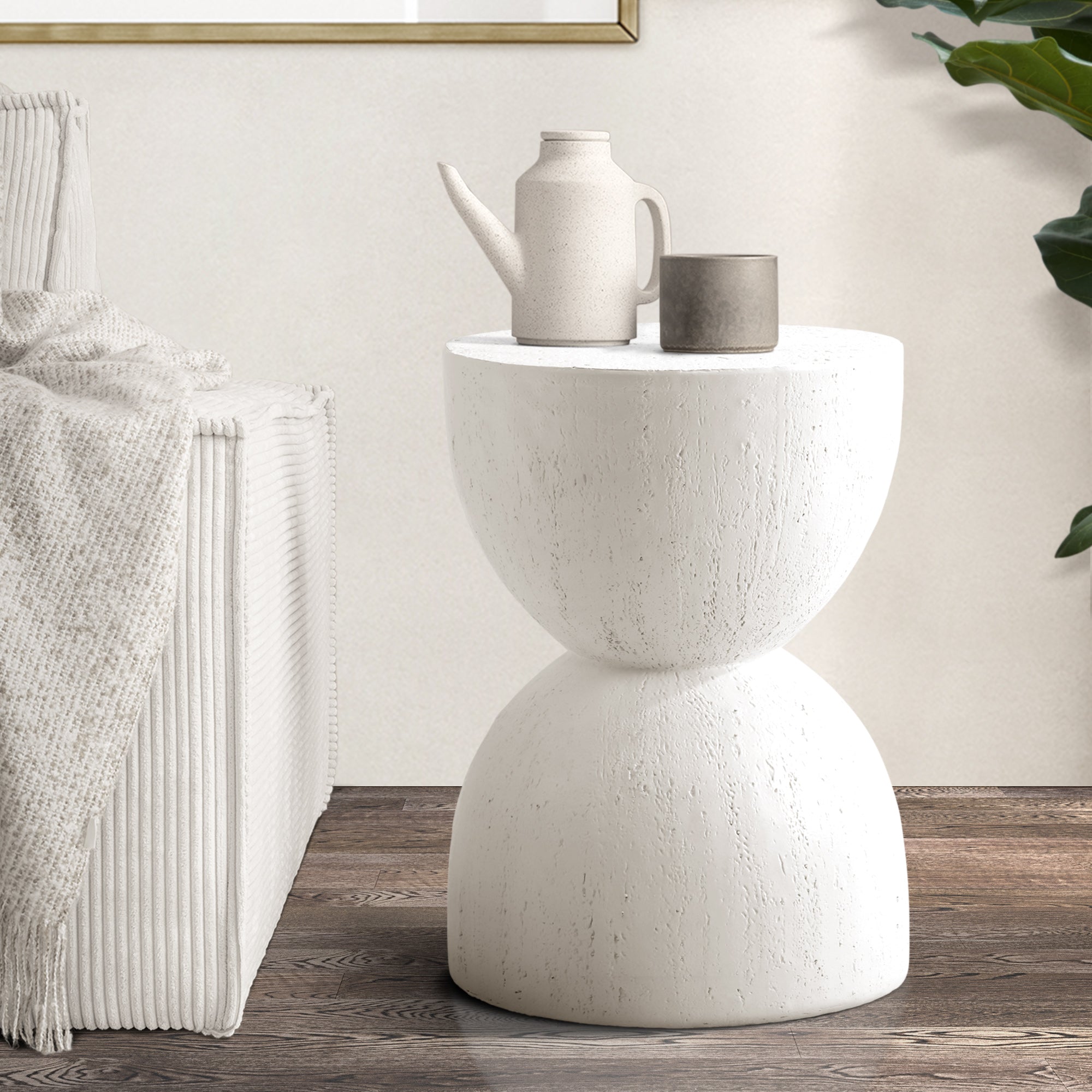 Oikiture Coffee Side Table Bedside End Terrazzo Hourglass Concrete Stool Stand - Sunyee