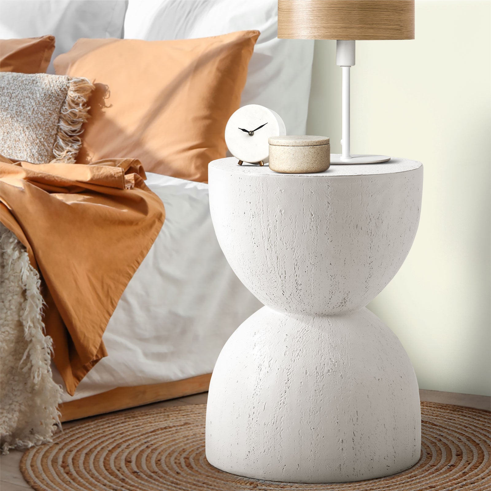Oikiture Coffee Side Table Bedside End Terrazzo Hourglass Concrete Stool Stand - Sunyee