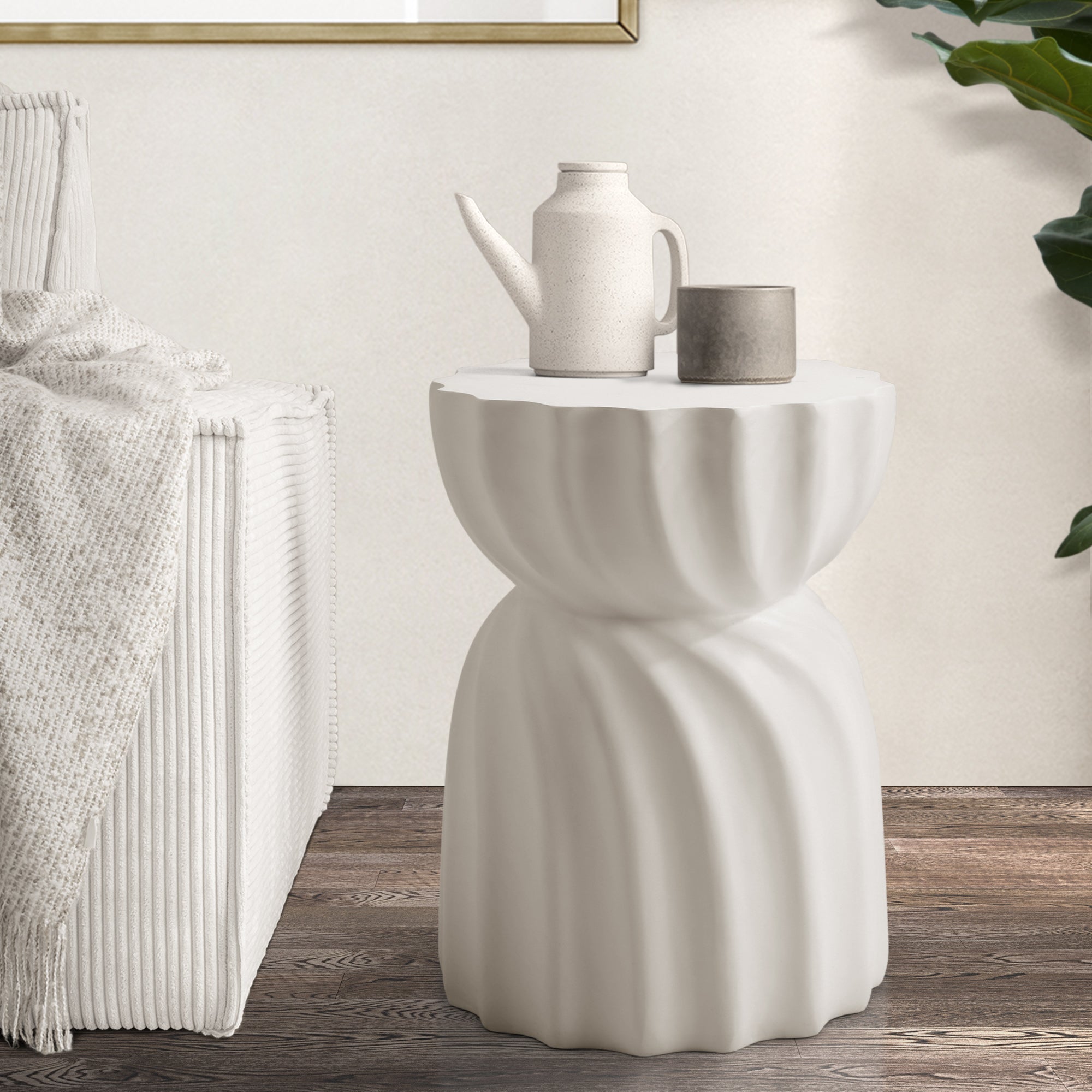 Oikiture Coffee Side Table Bedside End Stool Stand Terrazzo Hourglass Concrete - Sunyee