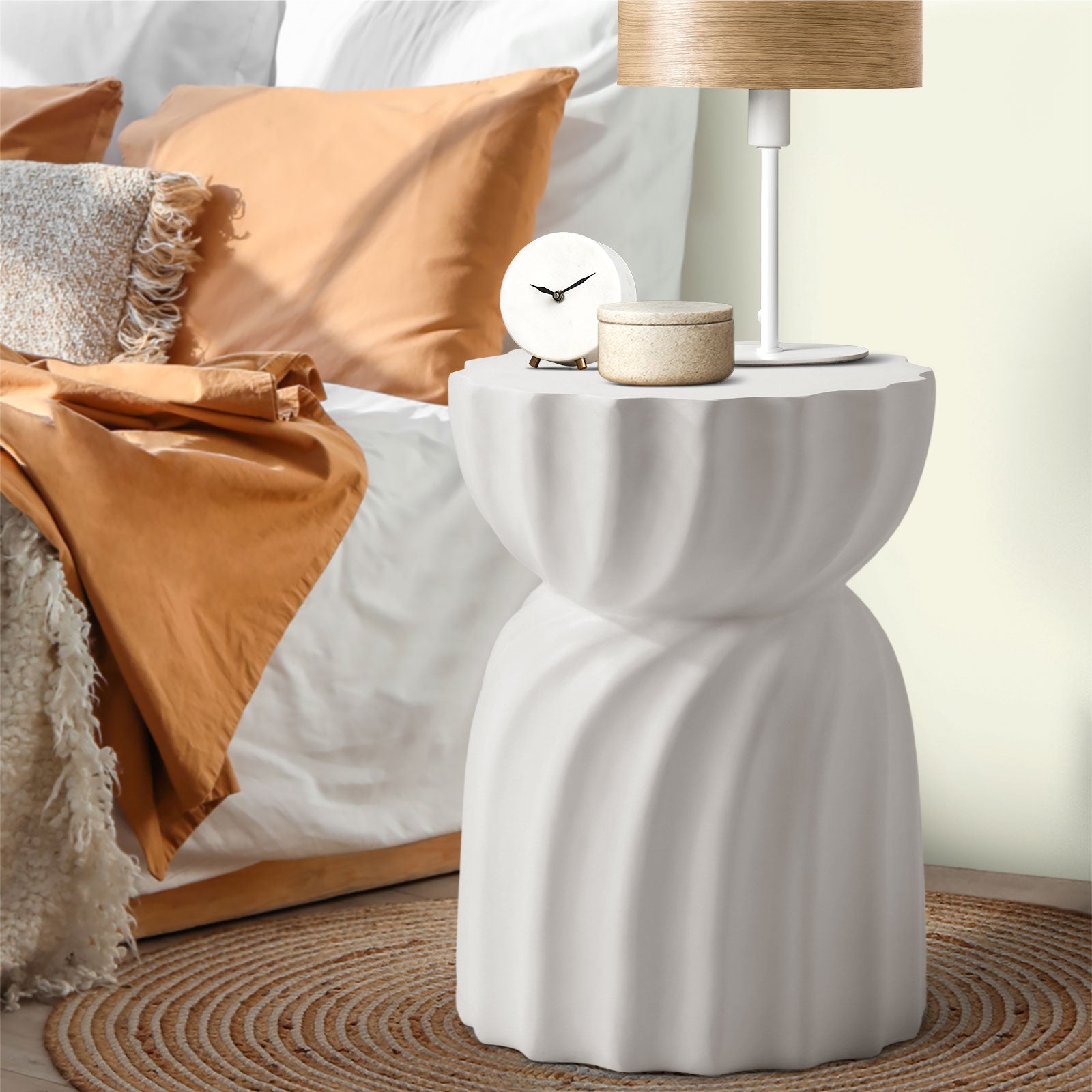 Oikiture Coffee Side Table Bedside End Stool Stand Terrazzo Hourglass Concrete - Sunyee