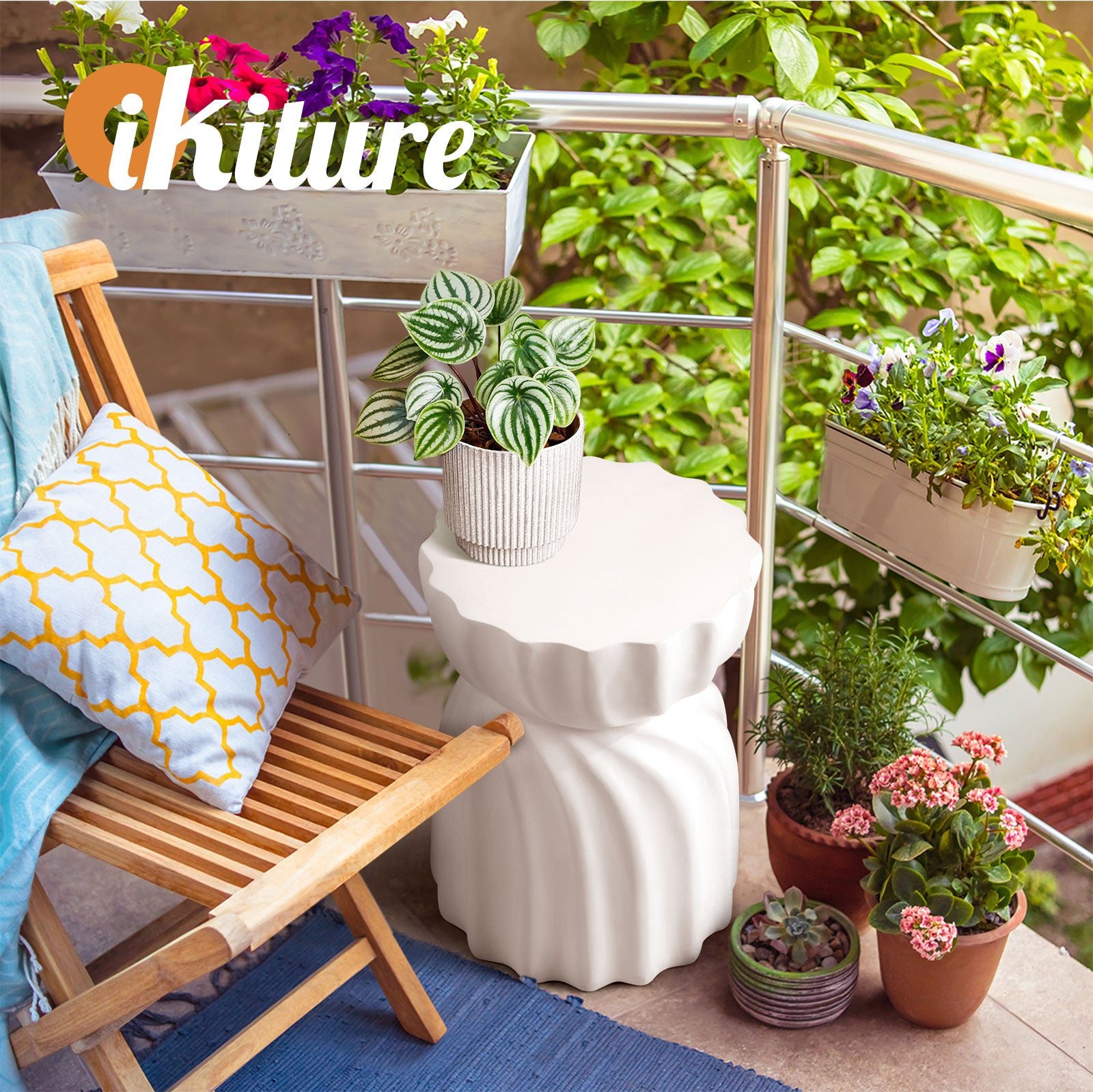 Oikiture Coffee Side Table Bedside End Stool Stand Terrazzo Hourglass Concrete - Sunyee