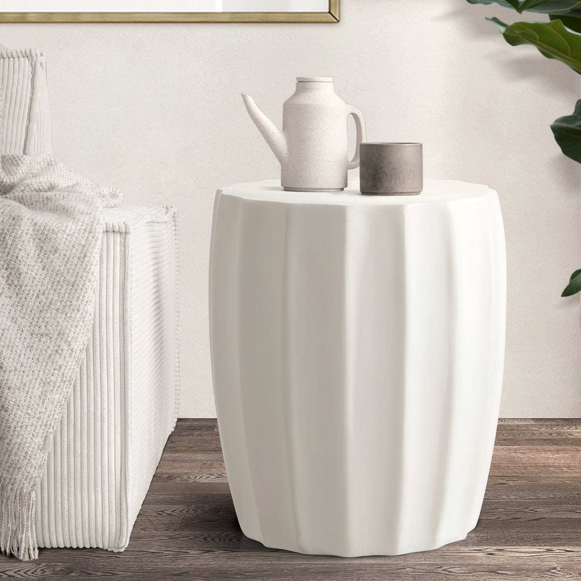 Oikiture Side Table End Stool Coffee Bedside Stand Terrazzo Concrete Outdoor - Sunyee