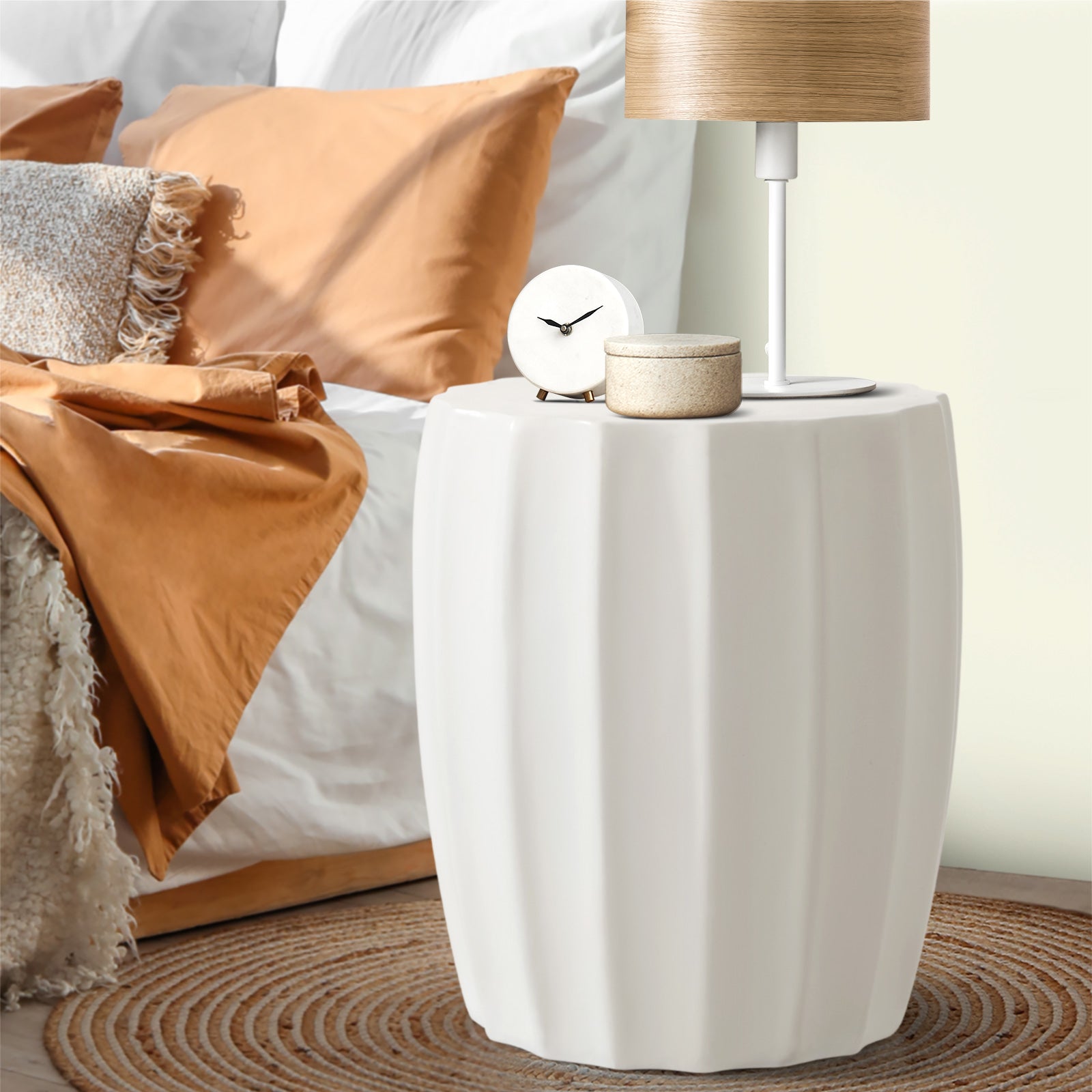 Oikiture Side Table End Stool Coffee Bedside Stand Terrazzo Concrete Outdoor - Sunyee