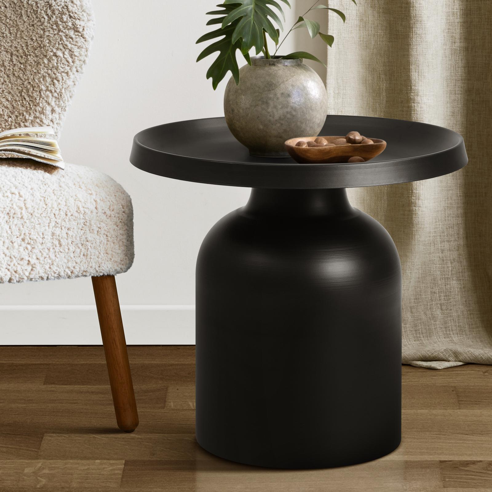 Oikiture Coffee Side Table Round Bedside Sofa Tea End Tables Steel Metal Black - Sunyee