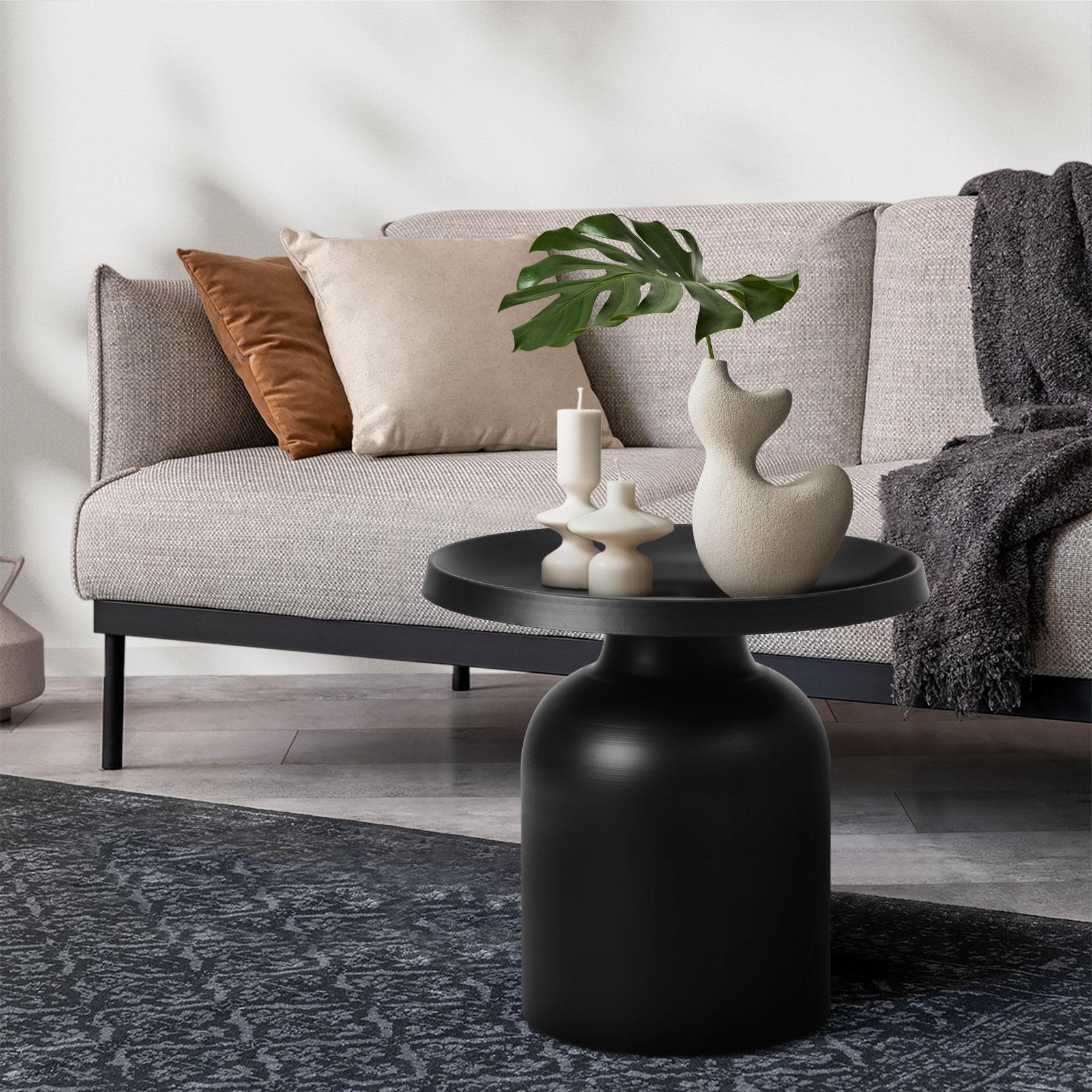 Oikiture Coffee Side Table Round Bedside Sofa Tea End Tables Steel Metal Black - Sunyee