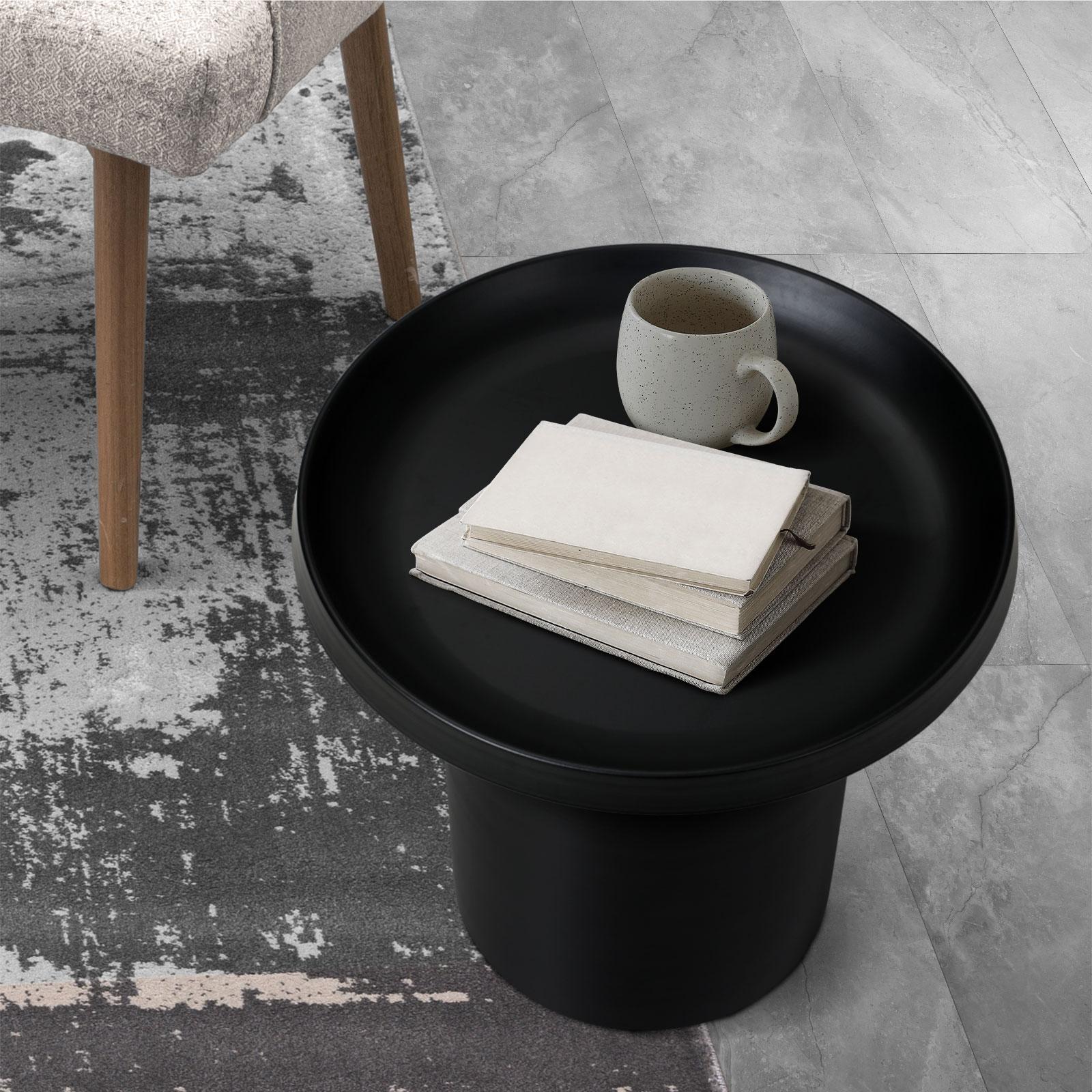 Oikiture Coffee Side Table Round Bedside Sofa Tea End Tables Steel Metal Black - Sunyee