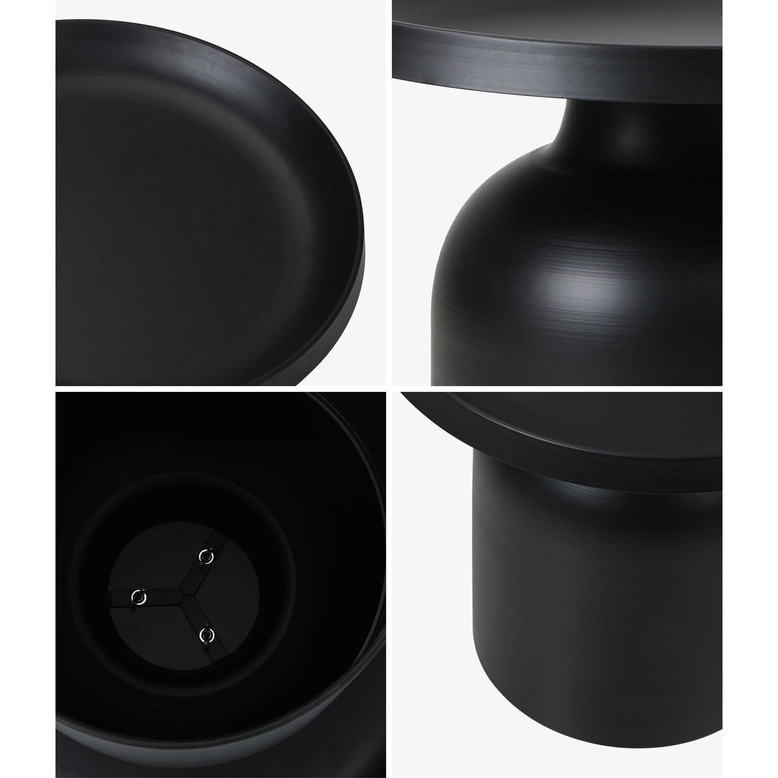 Oikiture Coffee Side Table Round Bedside Sofa Tea End Tables Steel Metal Black - Sunyee