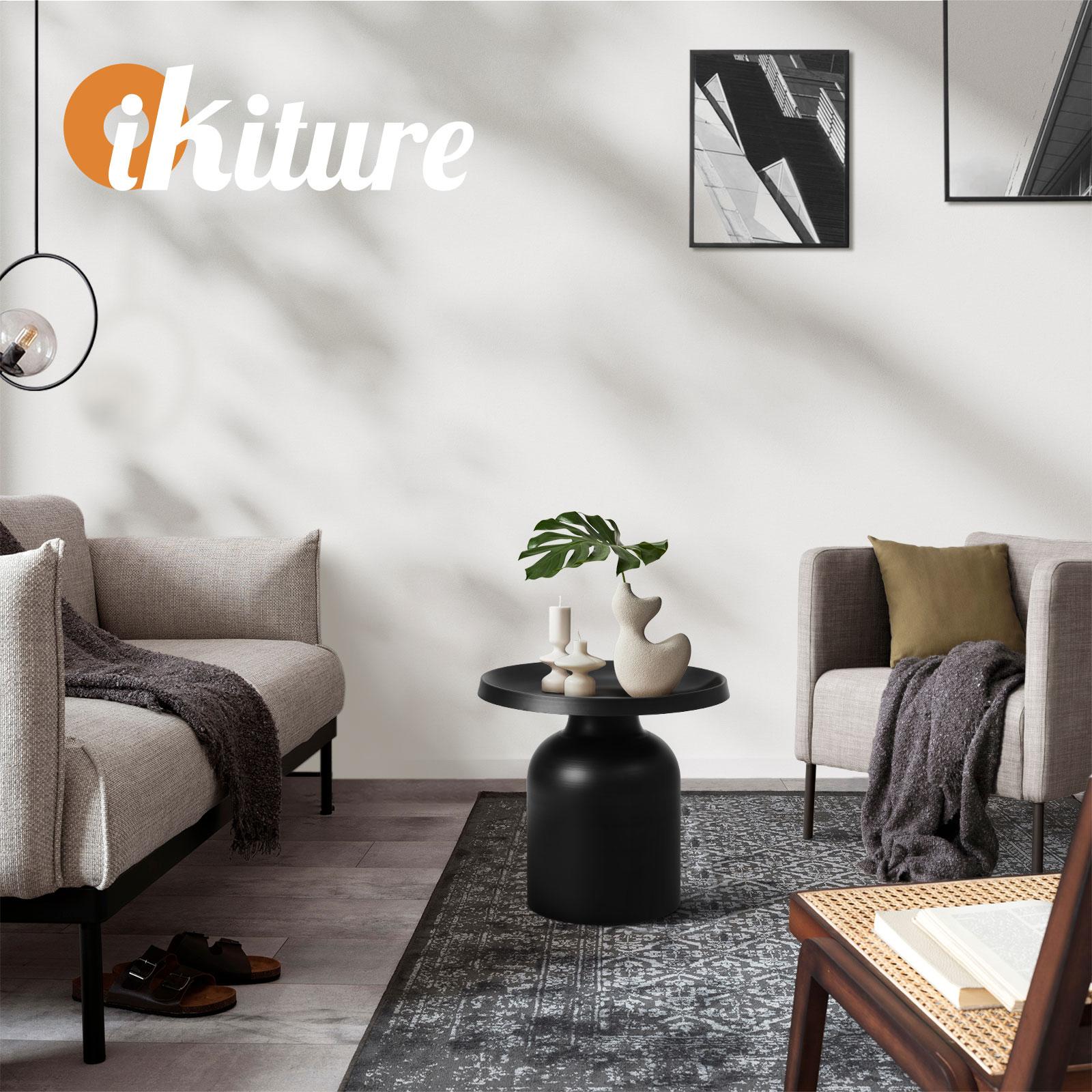 Oikiture Coffee Side Table Round Bedside Sofa Tea End Tables Steel Metal Black - Sunyee