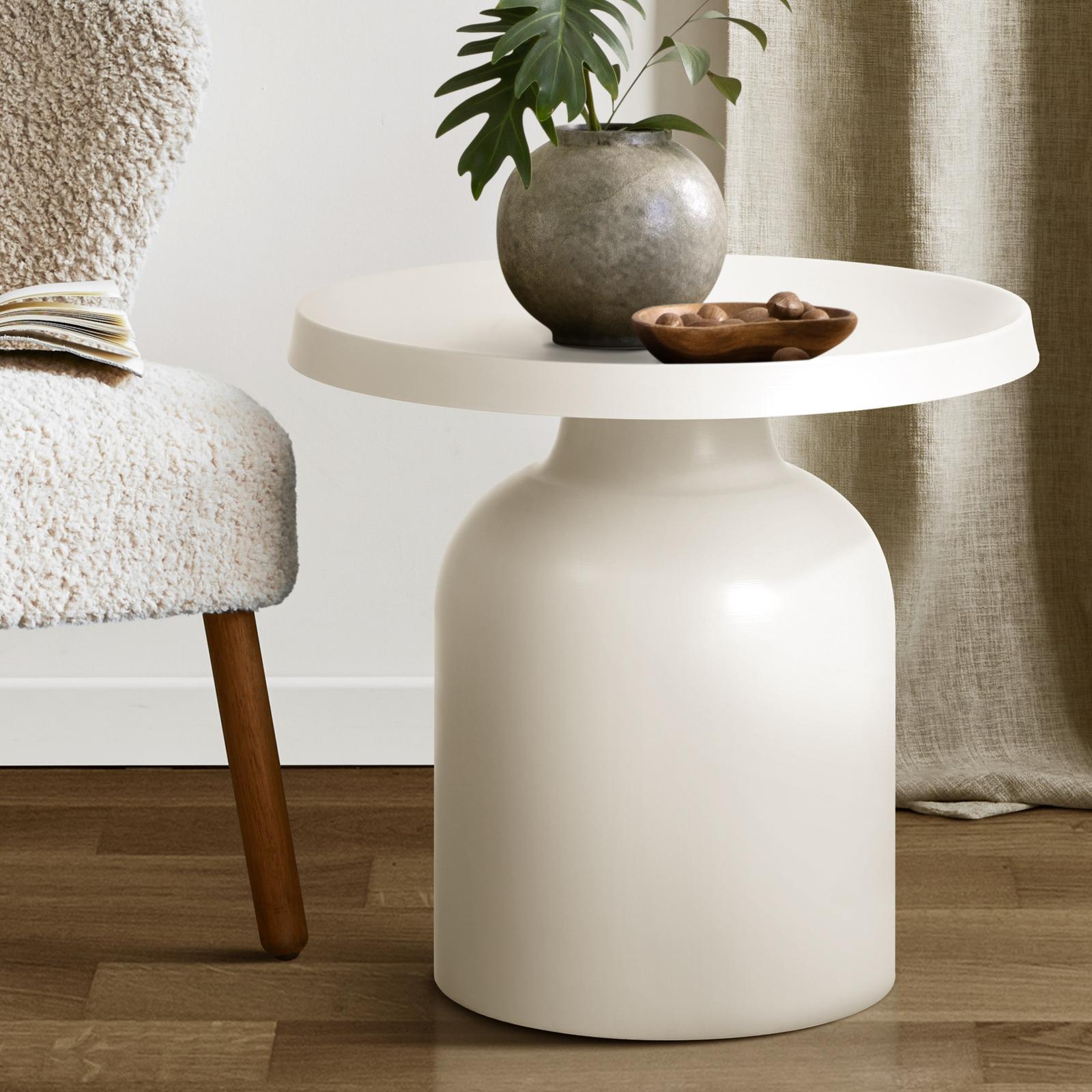 Oikiture Coffee Side Table Round Bedside Sofa Tea End Tables Steel Metal White - Sunyee