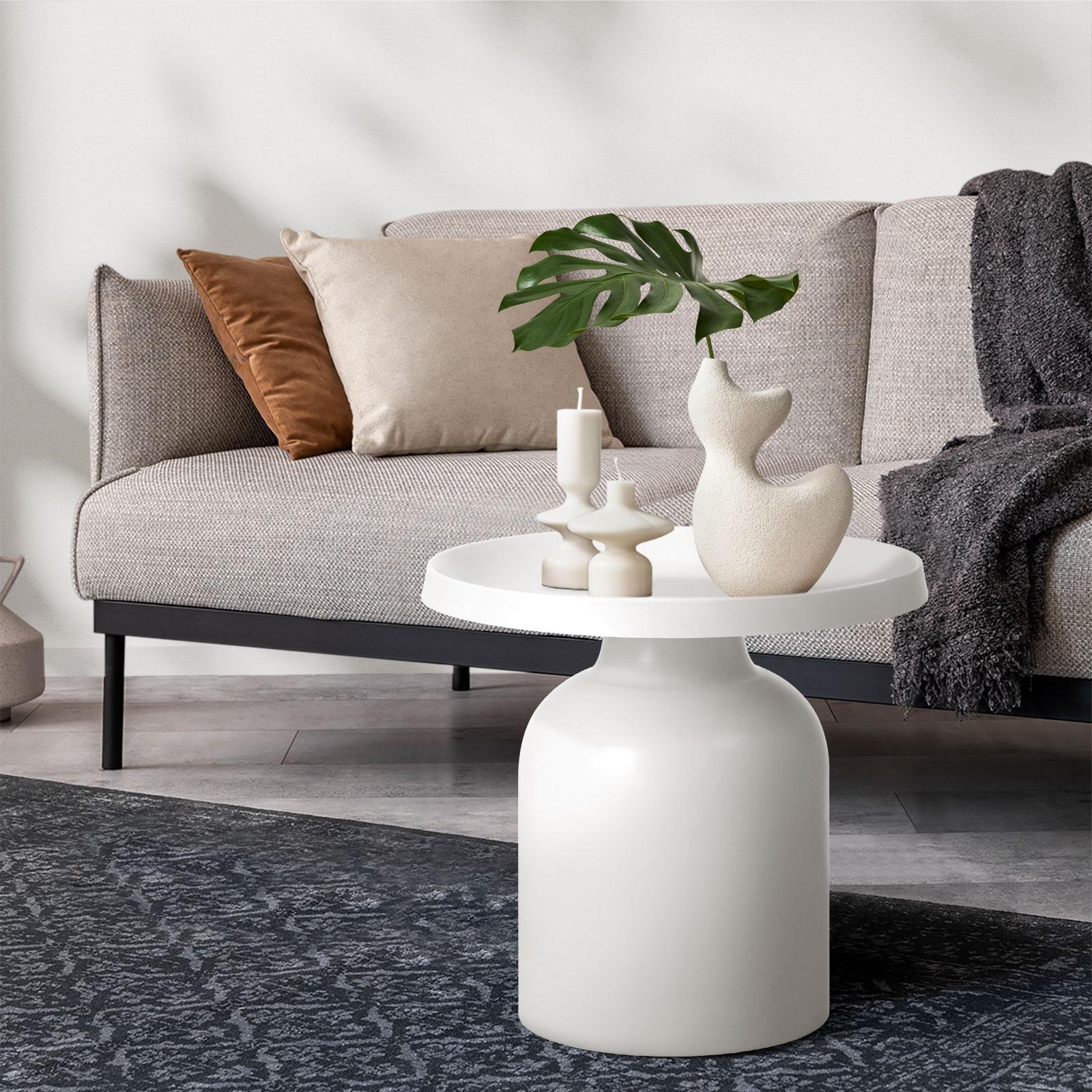 Oikiture Coffee Side Table Round Bedside Sofa Tea End Tables Steel Metal White - Sunyee