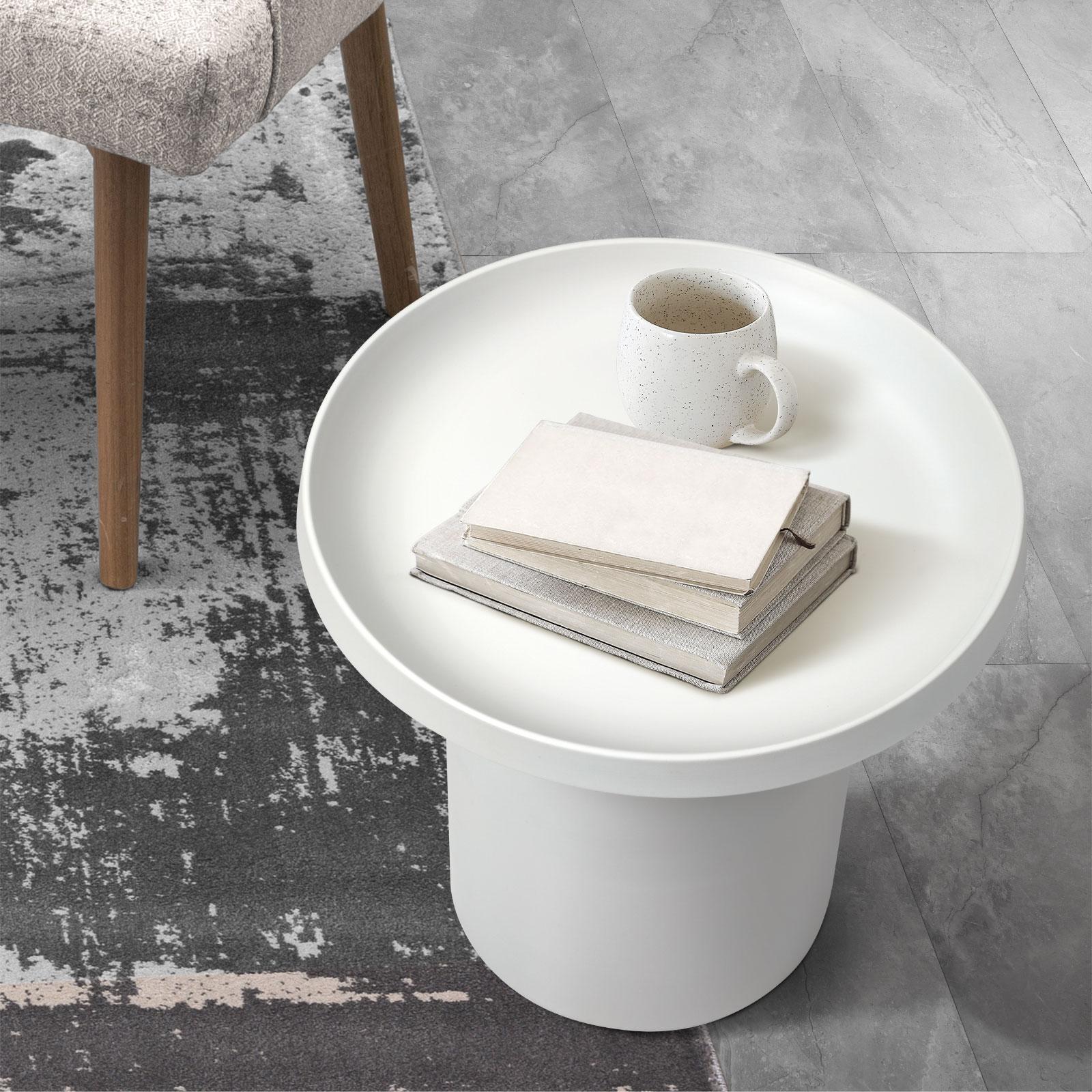 Oikiture Coffee Side Table Round Bedside Sofa Tea End Tables Steel Metal White - Sunyee