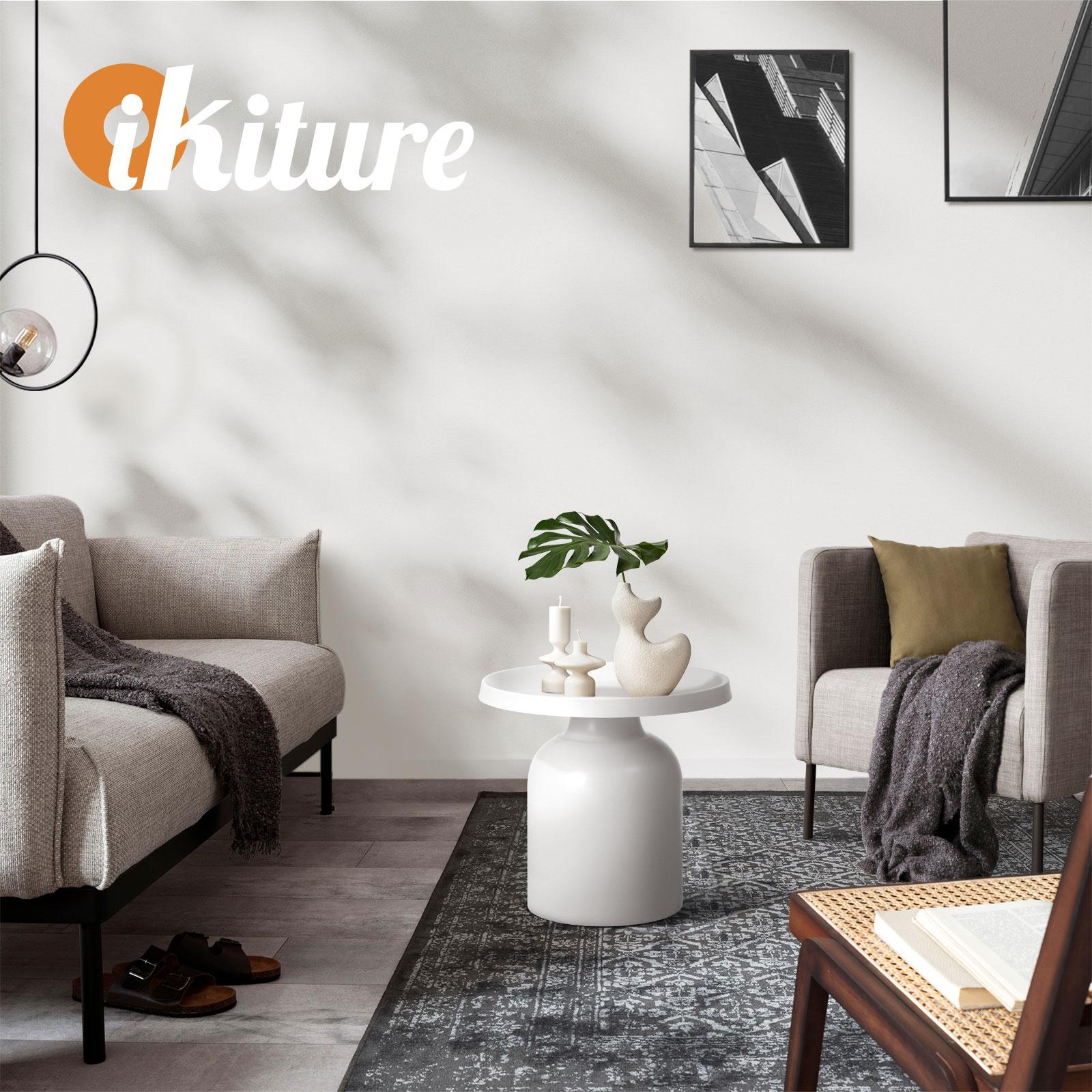 Oikiture Coffee Side Table Round Bedside Sofa Tea End Tables Steel Metal White - Sunyee