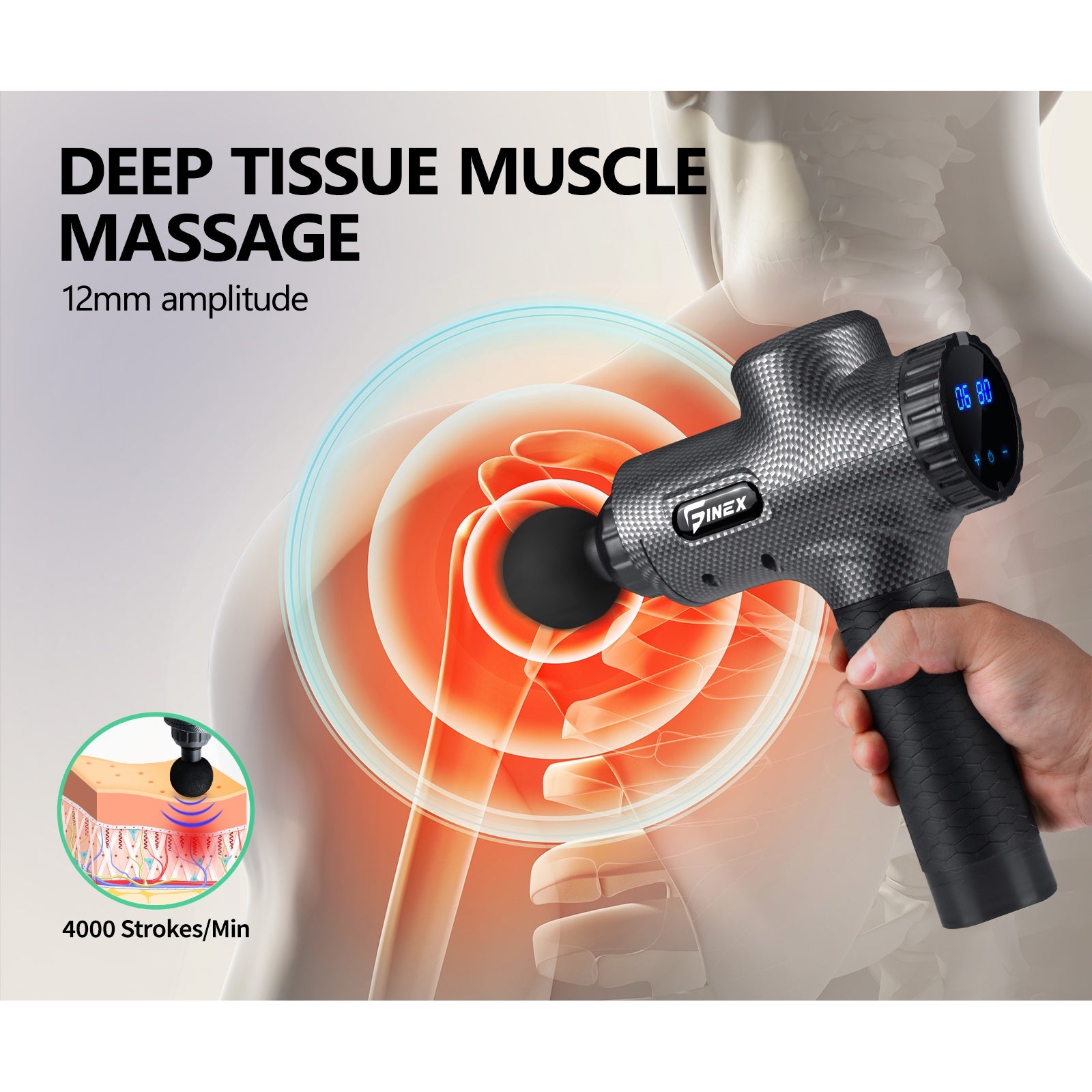 Finex Massage Gun 6 Heads Massager Vibration Muscle Percussion Therapy Tissue - Sunyee
