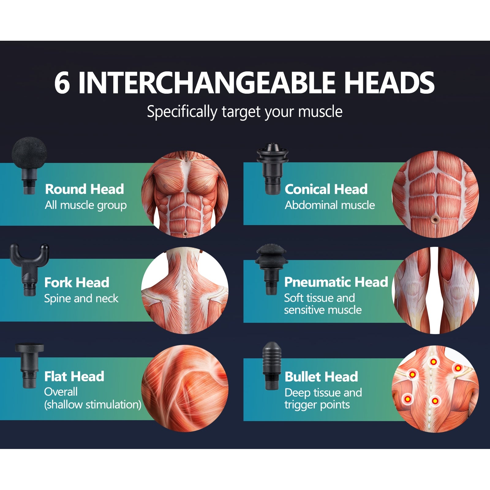 Finex Massage Gun 6 Heads Massager Vibration Muscle Percussion Therapy Tissue - Sunyee