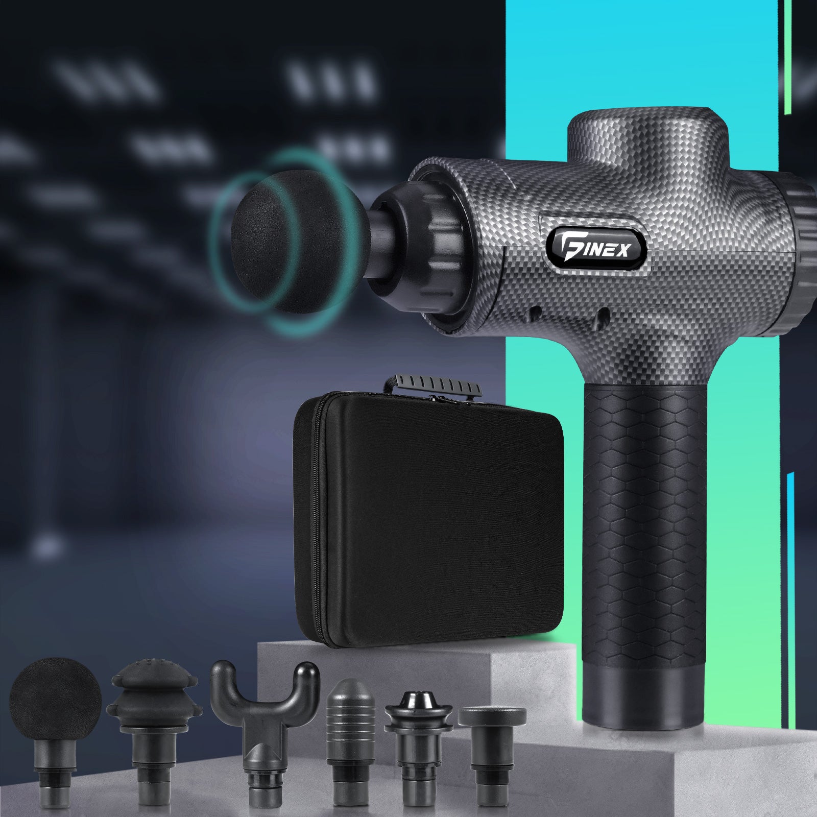 Finex Massage Gun 6 Heads Massager Vibration Muscle Percussion Therapy Tissue - Sunyee