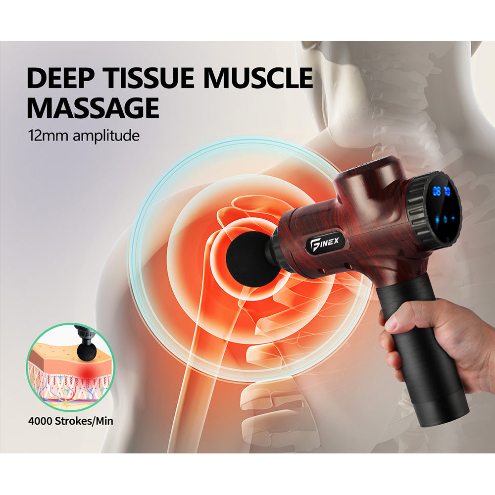 Finex Massage Gun 6 Heads LCD Percussion Vibration Muscle Therapy Deep Tissue - Sunyee