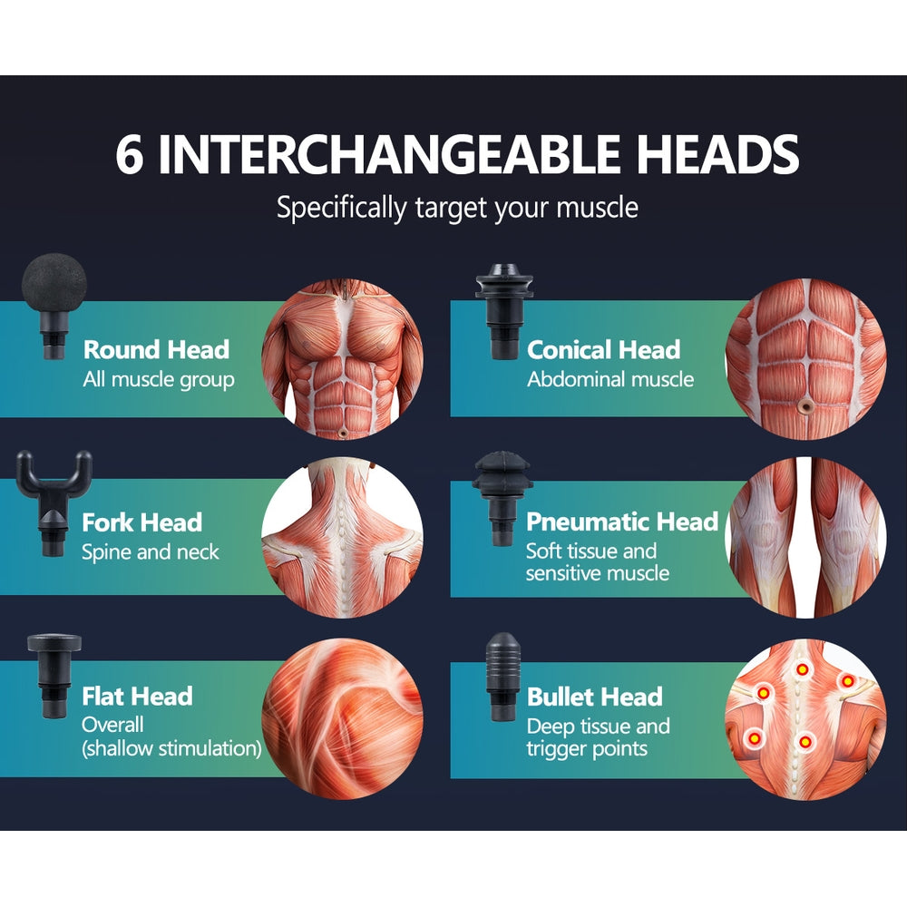 Finex Massage Gun 6 Heads LCD Percussion Vibration Muscle Therapy Deep Tissue - Sunyee