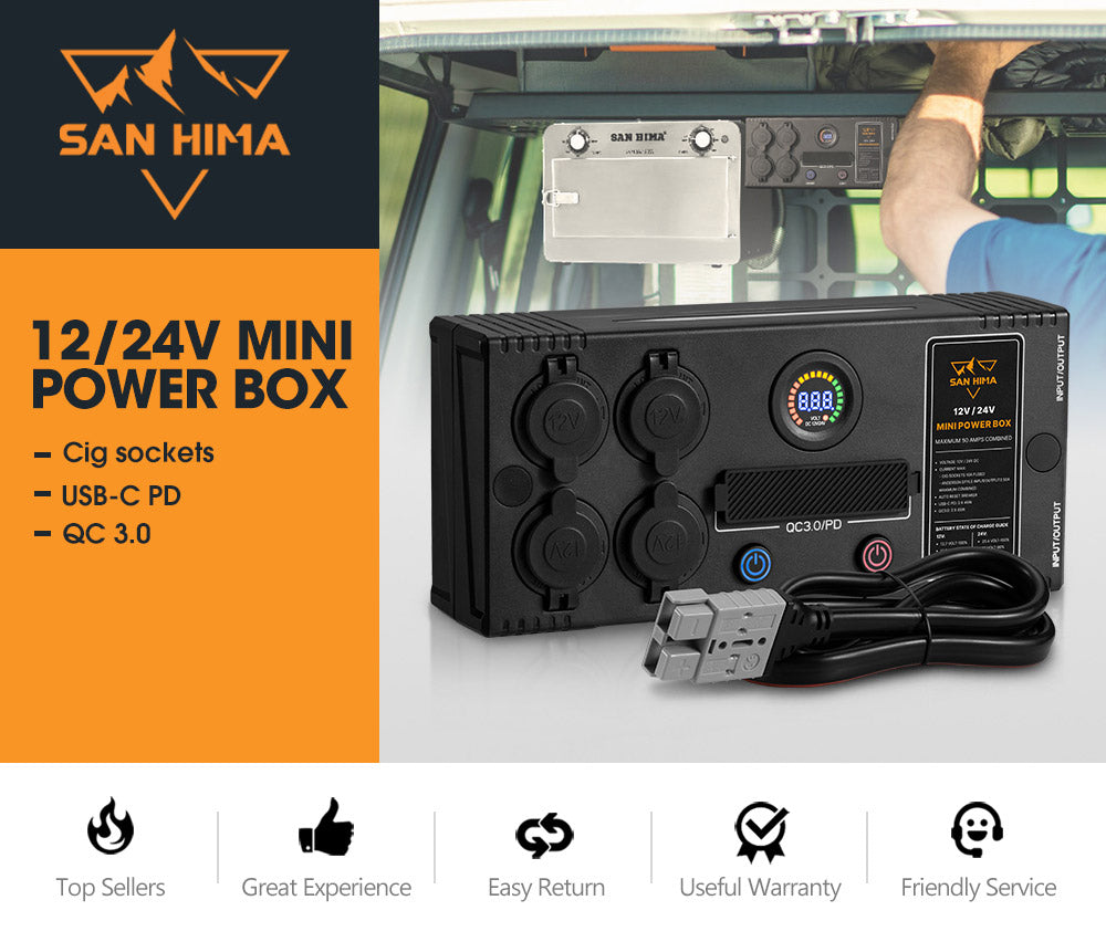 San Hima 12V/24V Mini Power Box Portable Control Hub QC 3.0 Ports W/ Led Light - Sunyee