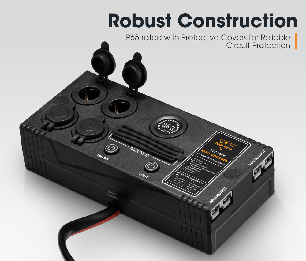 San Hima 12V/24V Mini Power Box Portable Control Hub QC 3.0 Ports W/ Led Light - Sunyee