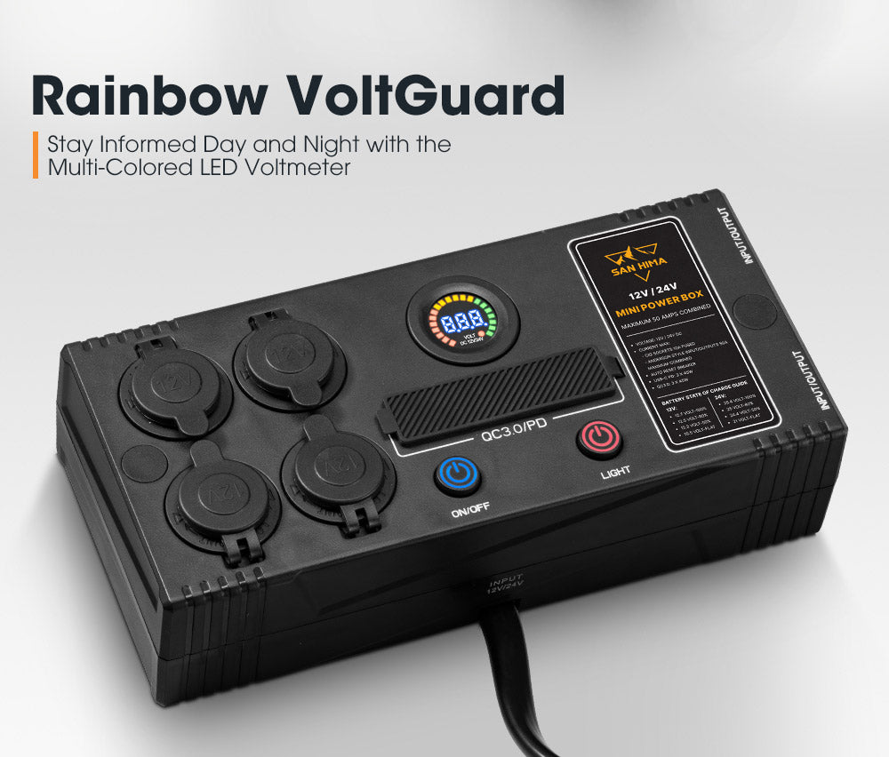 San Hima 12V/24V Mini Power Box Portable Control Hub QC 3.0 Ports W/ Led Light - Sunyee