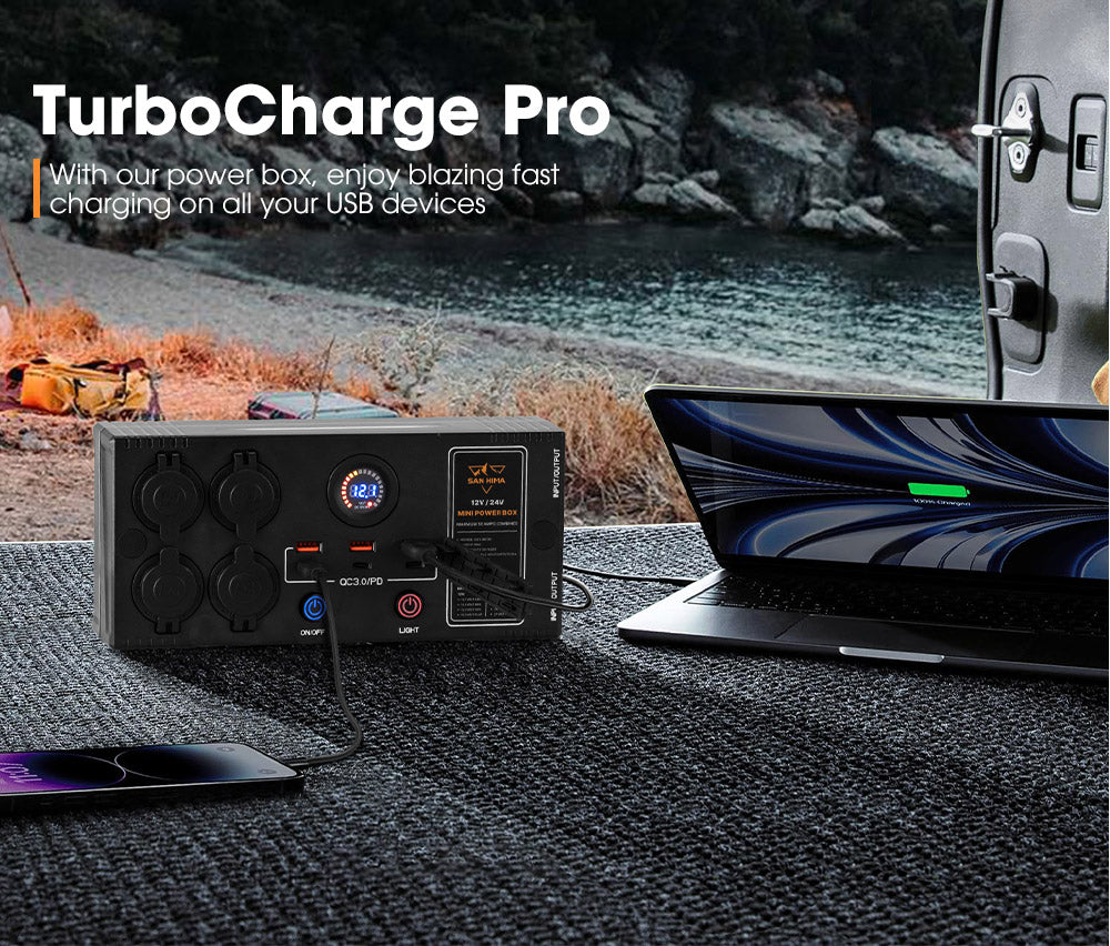 San Hima 12V/24V Mini Power Box Portable Control Hub QC 3.0 Ports W/ Led Light - Sunyee