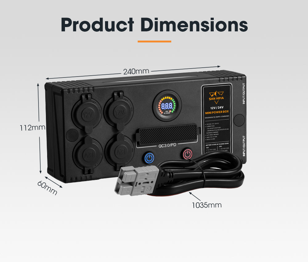 San Hima 12V/24V Mini Power Box Portable Control Hub QC 3.0 Ports W/ Led Light - Sunyee