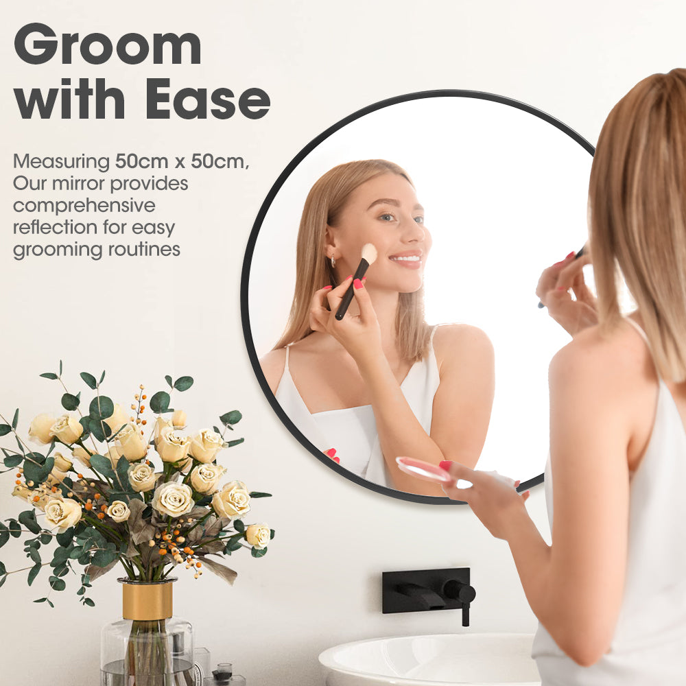 ProPulse Round Wall Mirror 50cm Bathroom Makeup Mirrors Home Decor Metal Frame - Sunyee