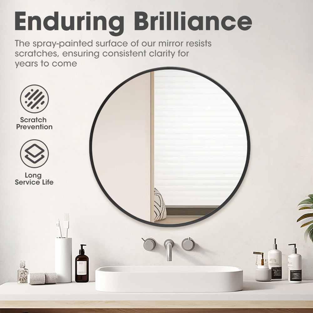 ProPulse Round Wall Mirror 60cm Bathroom Makeup Mirrors Home Decor Metal Frame - Sunyee