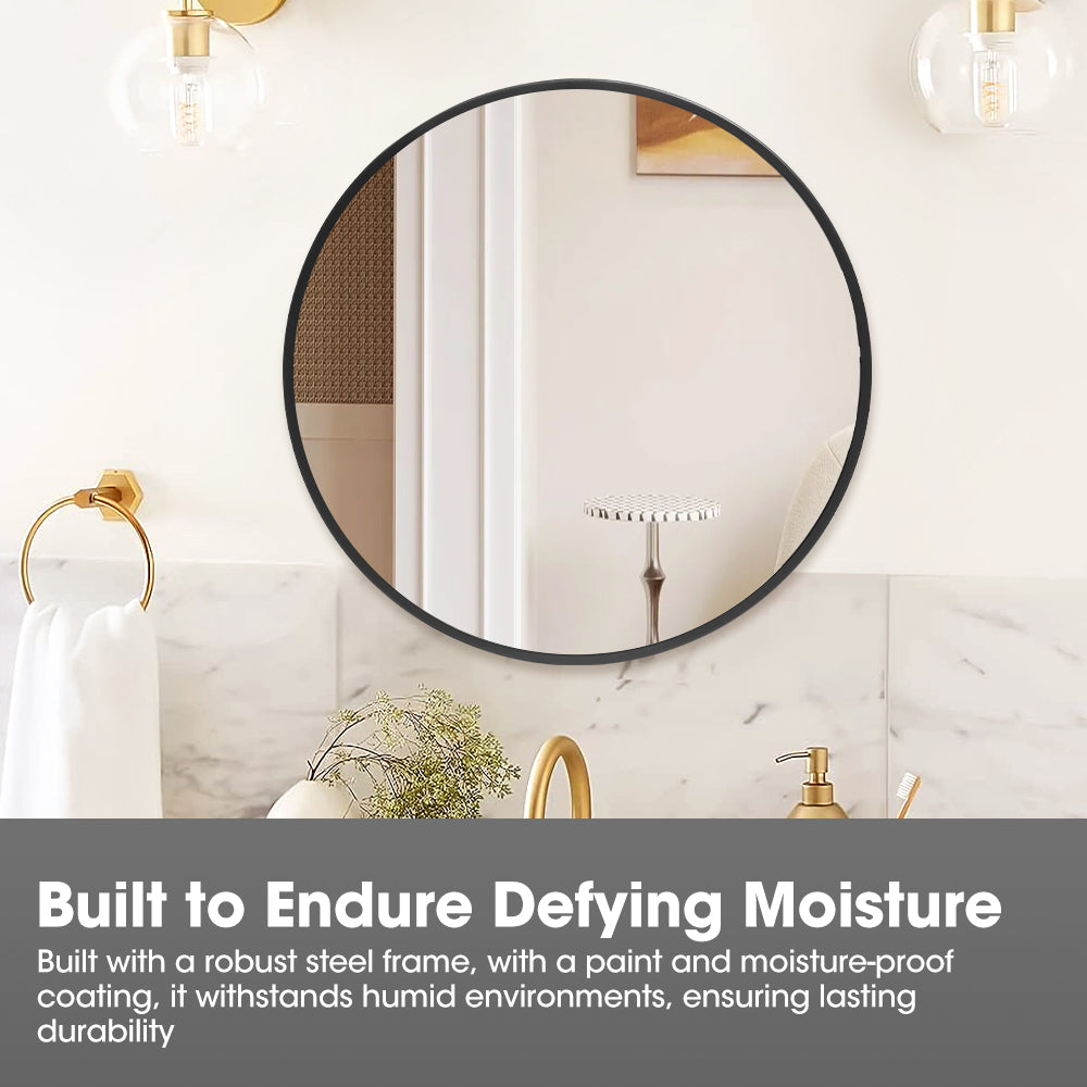 ProPulse Round Wall Mirror 60cm Bathroom Makeup Mirrors Home Decor Metal Frame - Sunyee