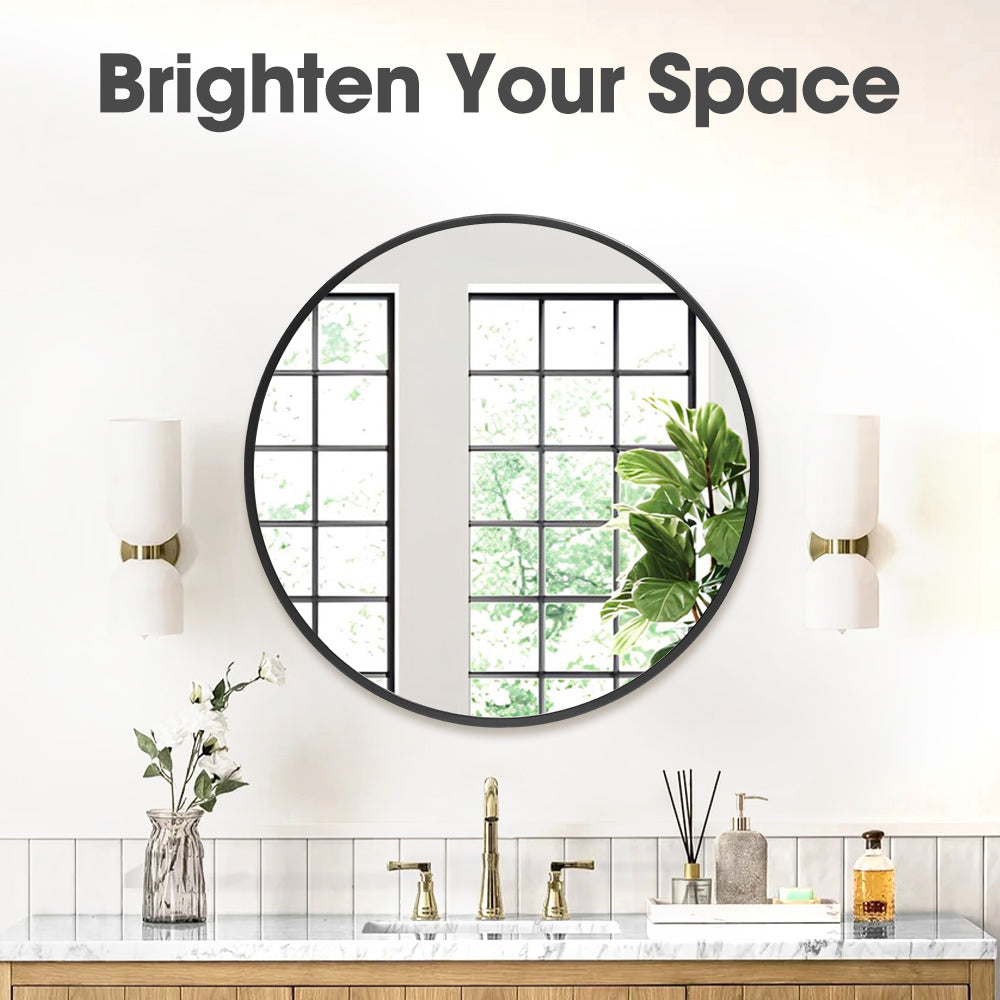 ProPulse Round Wall Mirror 70cm Bathroom Makeup Mirrors Home Decor Metal Frame - Sunyee