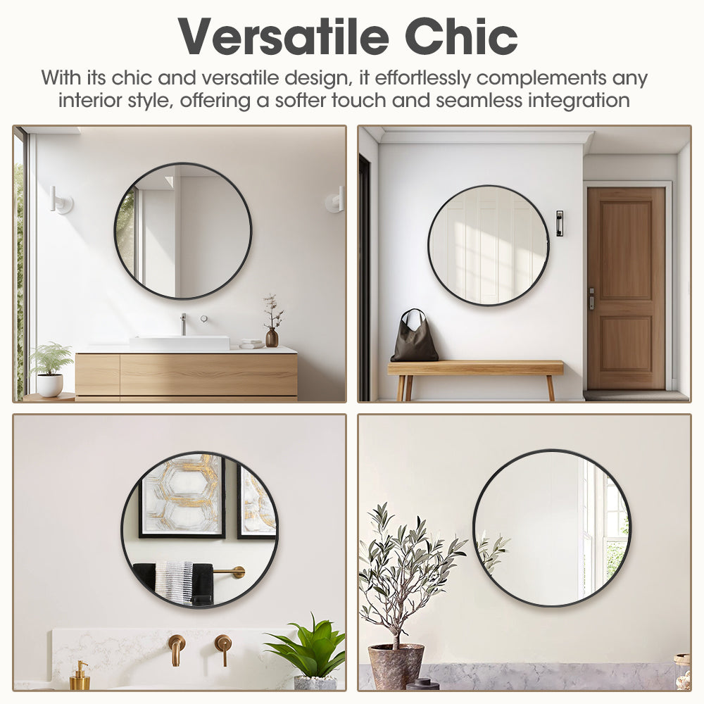 ProPulse Round Wall Mirror 70cm Bathroom Makeup Mirrors Home Decor Metal Frame - Sunyee