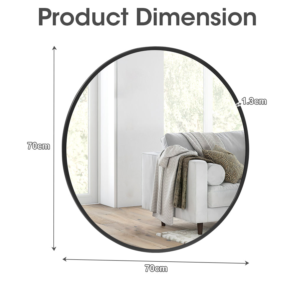 ProPulse Round Wall Mirror 70cm Bathroom Makeup Mirrors Home Decor Metal Frame - Sunyee
