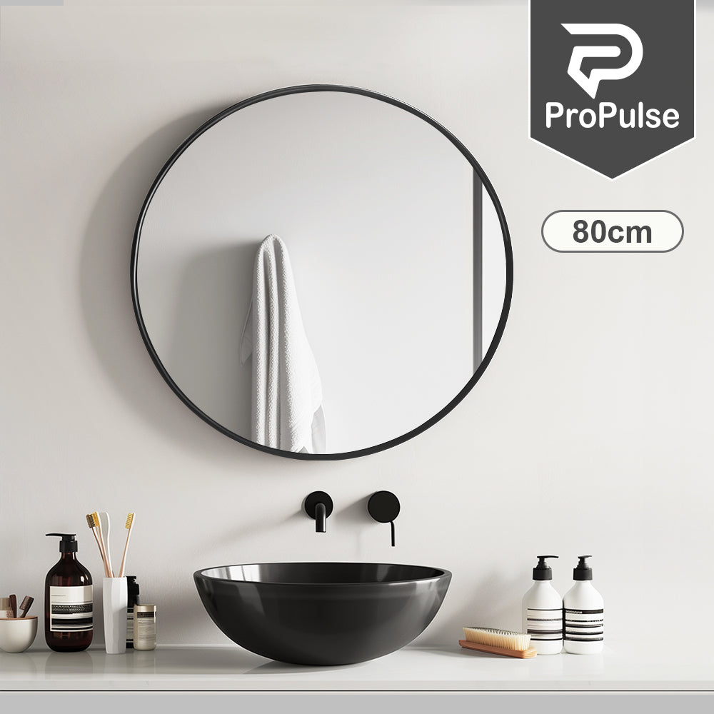 ProPulse Round Wall Mirror 80cm Bathroom Makeup Mirrors Home Decor Metal Frame - Sunyee