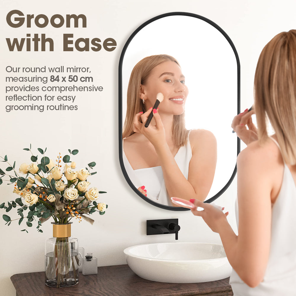 ProPulse Oval Wall Mirror Bathroom Makeup Mirrors Home Decor Metal Frame Black - Sunyee