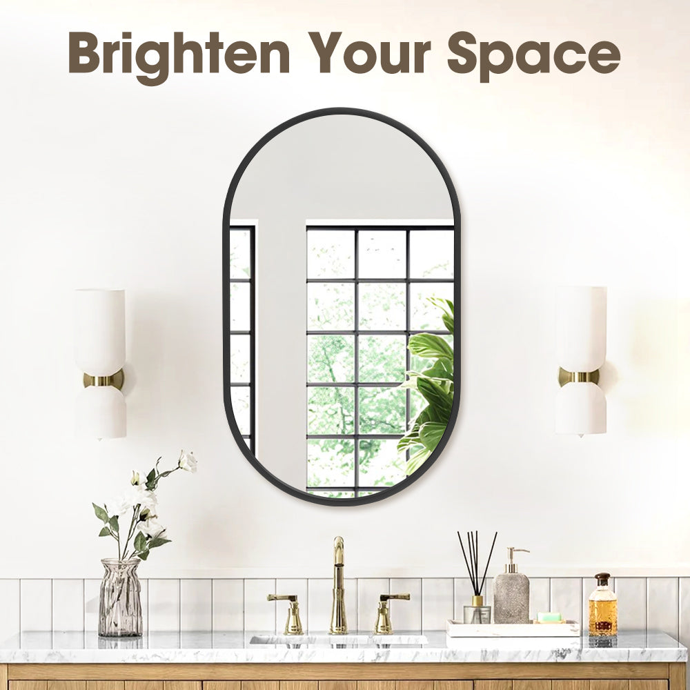 ProPulse Oval Wall Mirror Bathroom Makeup Mirrors Home Decor Metal Frame Black - Sunyee