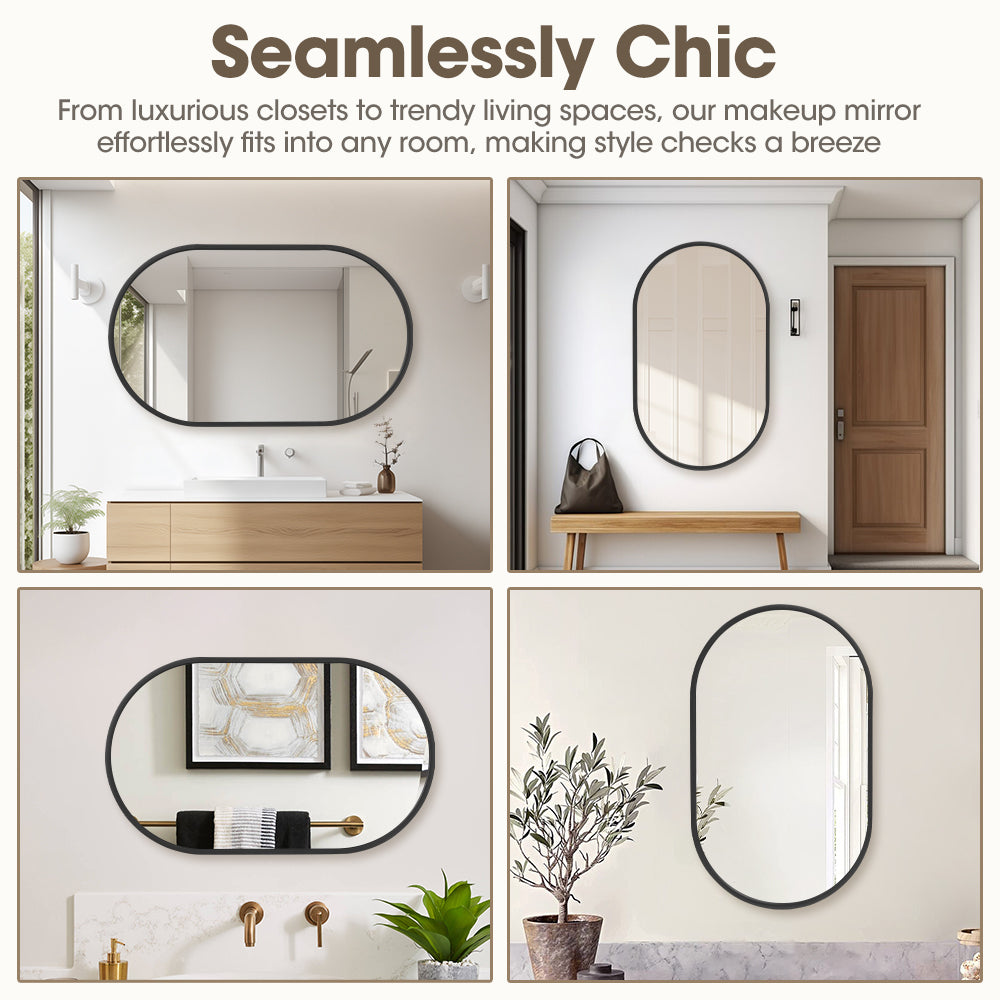 ProPulse Oval Wall Mirror Bathroom Makeup Mirrors Home Decor Metal Frame Black - Sunyee