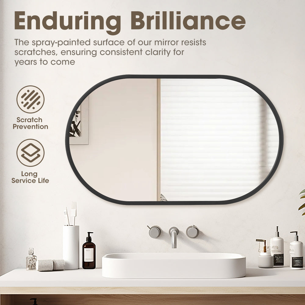 ProPulse Oval Wall Mirror Bathroom Makeup Mirrors Home Decor Metal Frame Black - Sunyee