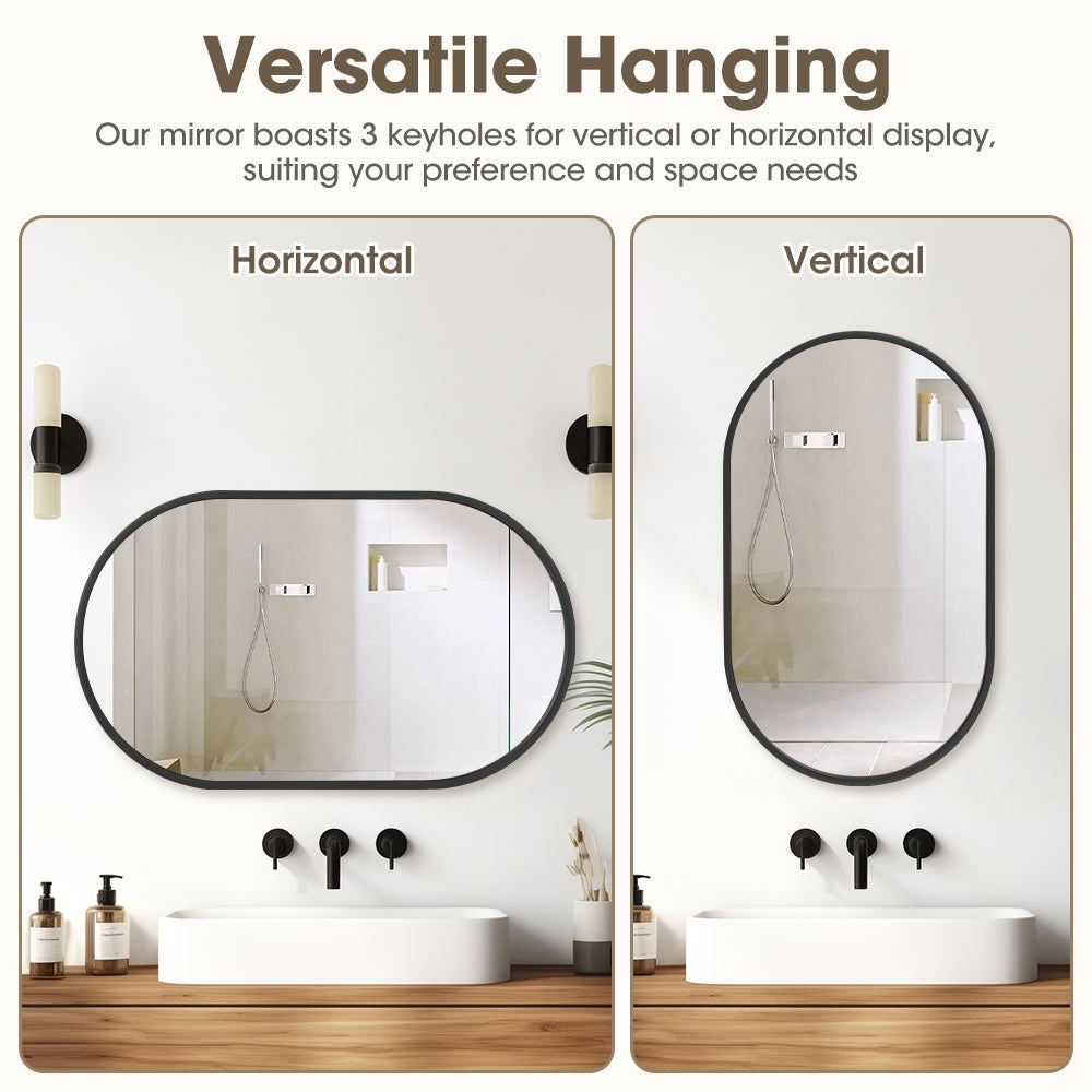 ProPulse Oval Wall Mirror Bathroom Makeup Mirrors Home Decor Metal Frame Black - Sunyee