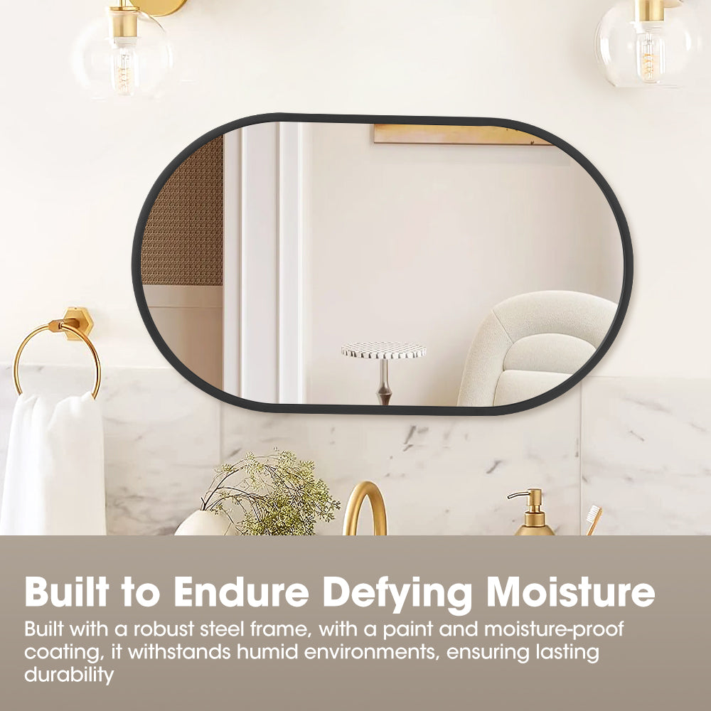 ProPulse Oval Wall Mirror Bathroom Makeup Mirrors Home Decor Metal Frame Black - Sunyee