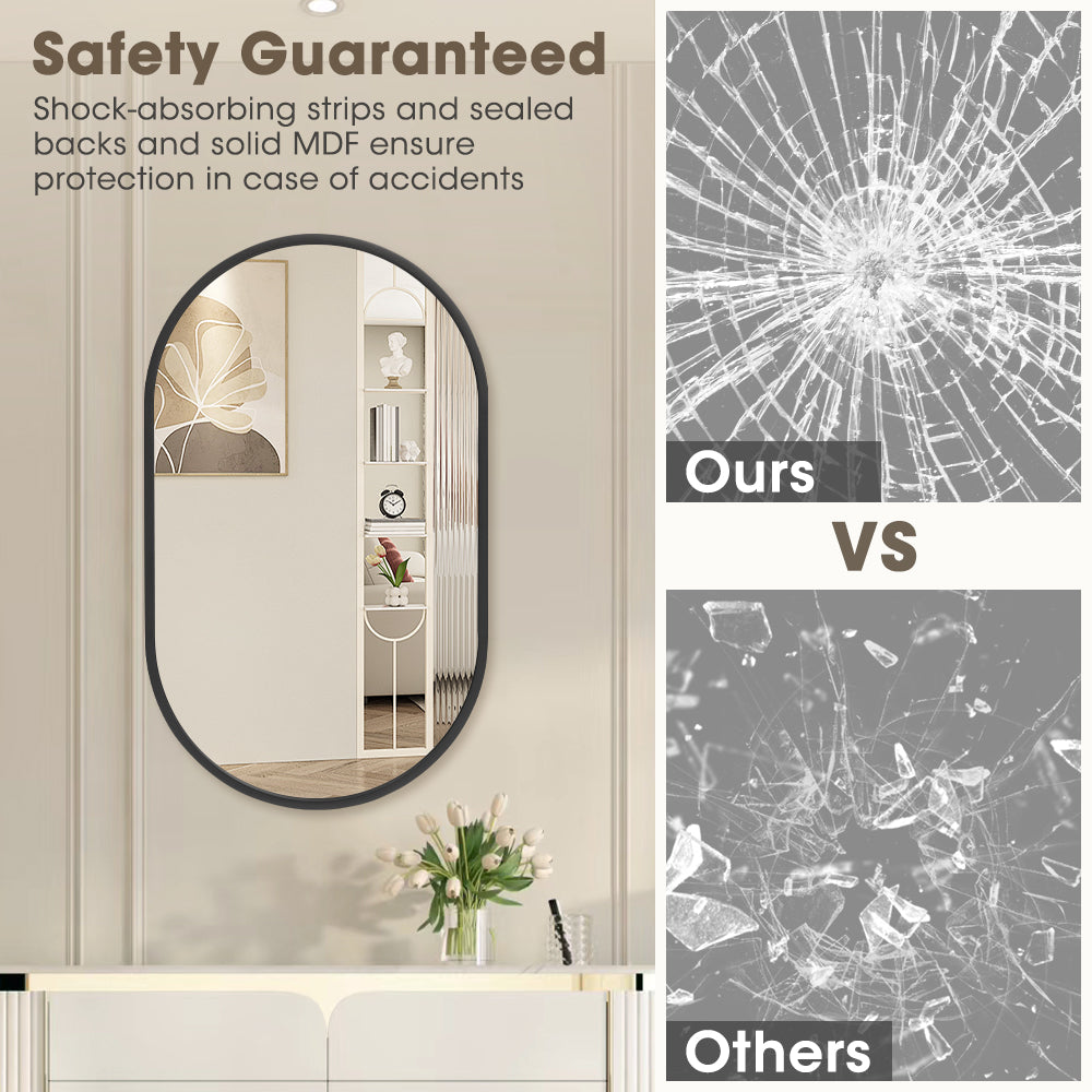 ProPulse Oval Wall Mirror Bathroom Makeup Mirrors Home Decor Metal Frame Black - Sunyee