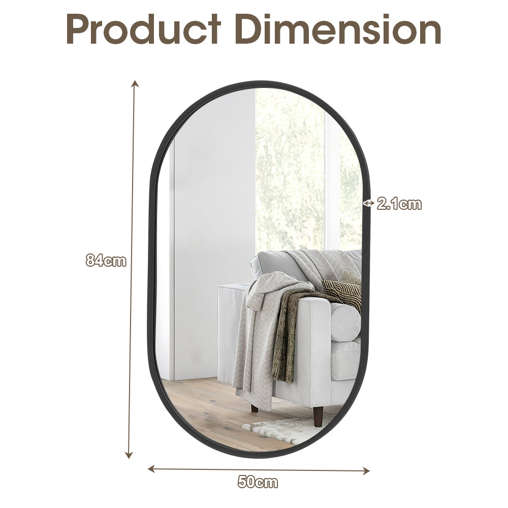 ProPulse Oval Wall Mirror Bathroom Makeup Mirrors Home Decor Metal Frame Black - Sunyee