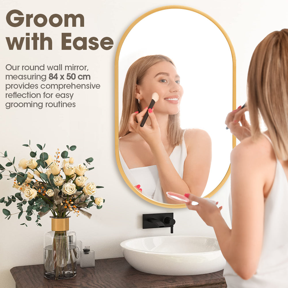 ProPulse Oval Wall Mirror Bathroom Makeup Mirrors Home Decor Metal Frame Gold - Sunyee